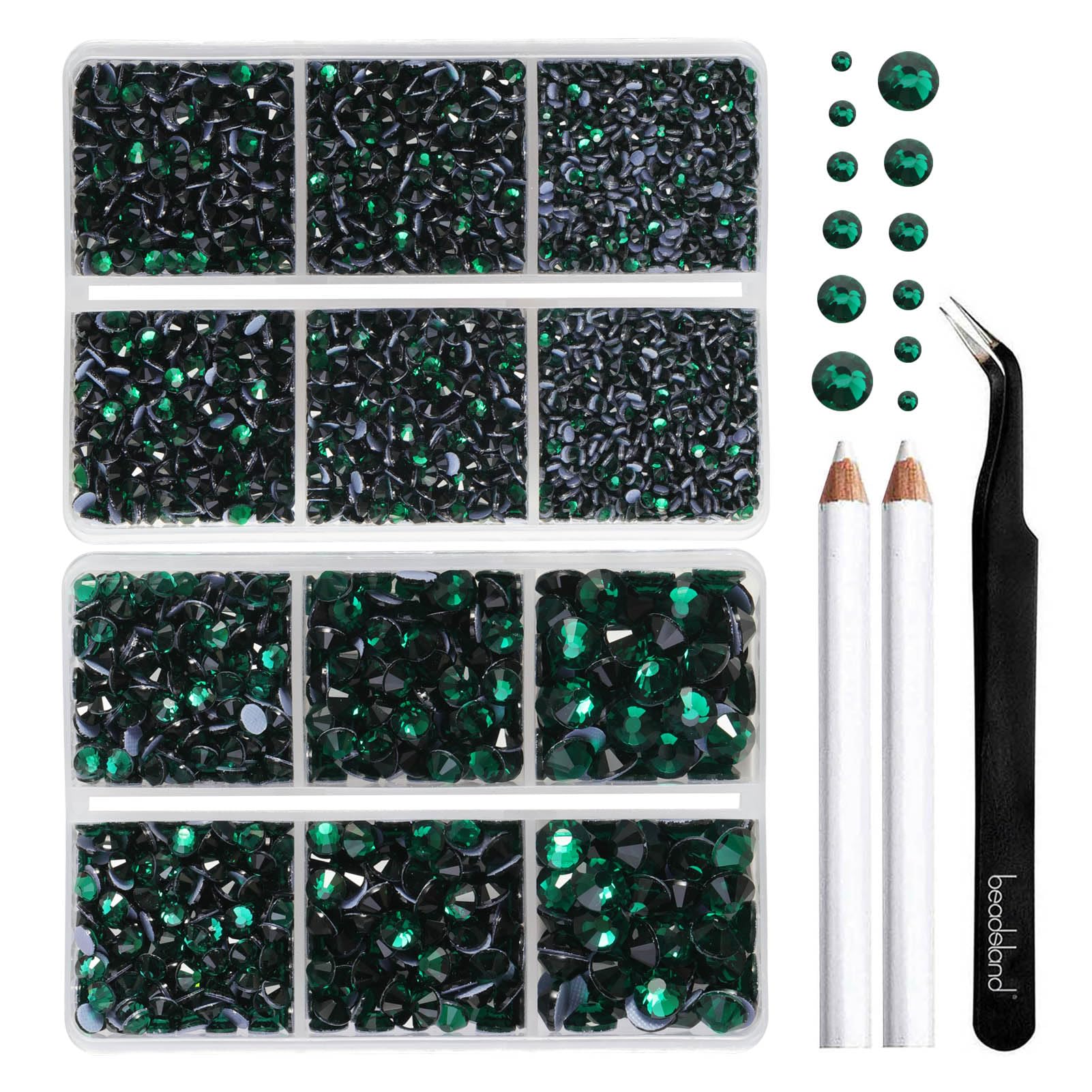 Beadsland Hotfix Rhinestones, Emerald, 6080pcs Mixed 5 Sizes