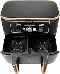 Ninja Foodi MAX Dual Zone Air Fryer, Amazon Exclusive, Tongs, 2 Drawers, 9.5L, 6-in-1, Use No Oil, Air Fry, Max Crisp, Roast, Bake, 8 Portions, Nonstick Dishwasher Safe Baskets, Copper/Black AF400UKCP