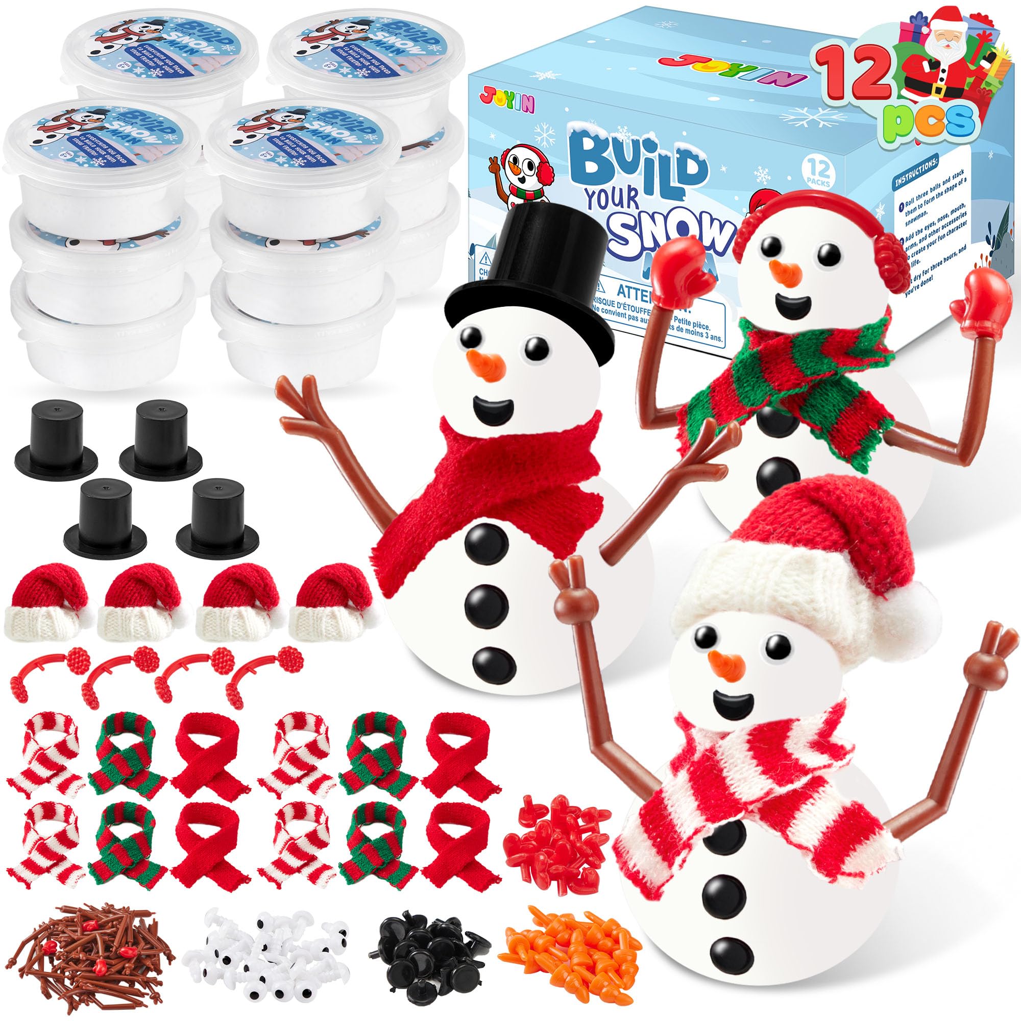 JOYIN Schneemann-Bastelset zum Selberbauen, 12-teiliges Schneemann-Bastelset für Weihnachtskunst und Bastelaktivitäten, Weihnachtsgeschenk, Strumpffüller für Kinder, Partygeschenk, Schule, lustiges