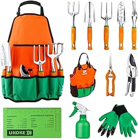 Conjunto de ferramentas de jardim UKOKE, de alumínio, avental de lona de jardim com bolso de armazenamento e alça ergonômica