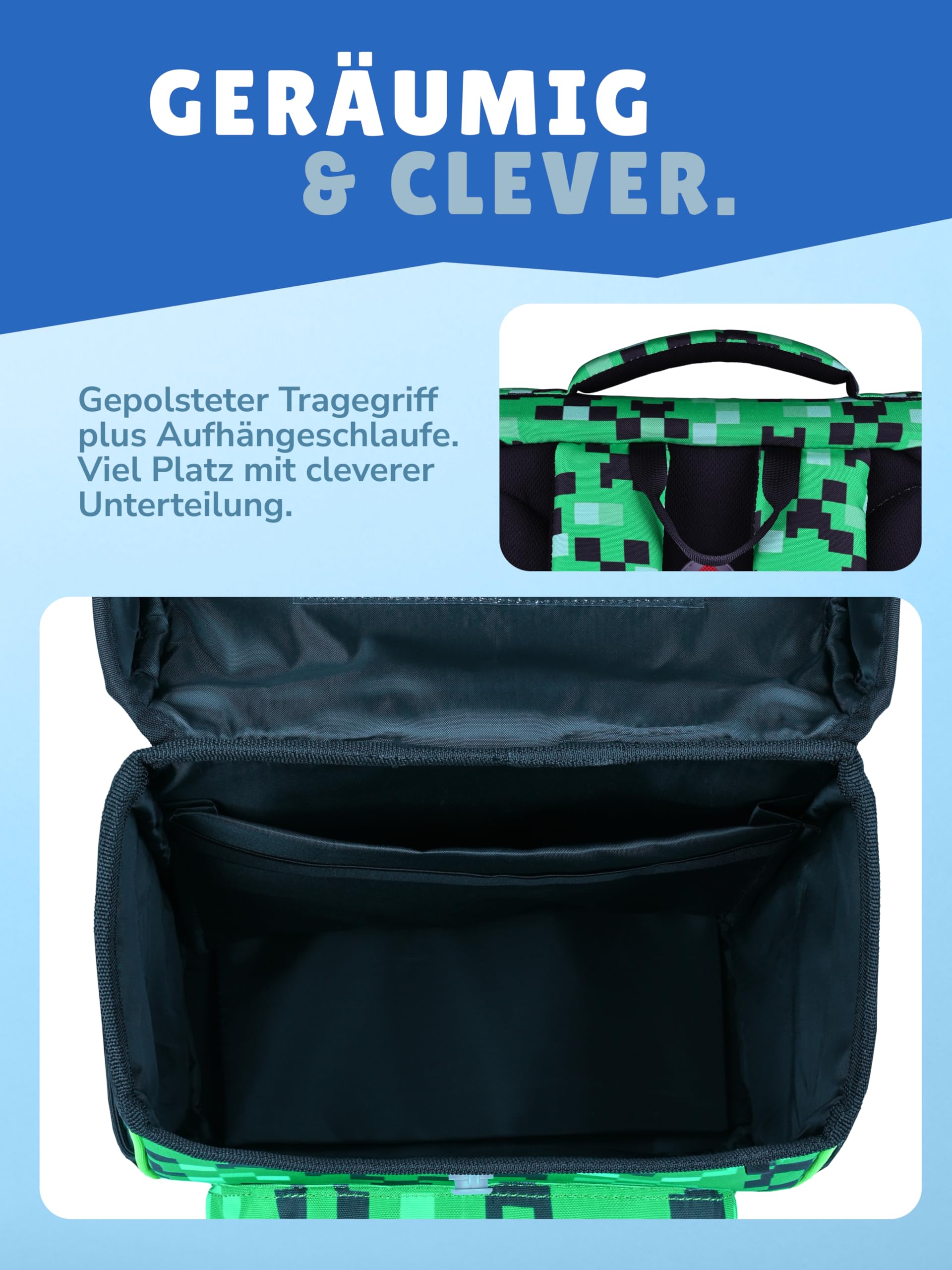 Familando - Basic Plus Schulranzen Set 10-teilig mit Schultüte - Playworld Gaming Pixel - Ergonomisch, stabil & mit gepolstertem Rücken - 850g leicht - 15L Volumen - Mit Reflektoren - Ab 1. Klasse