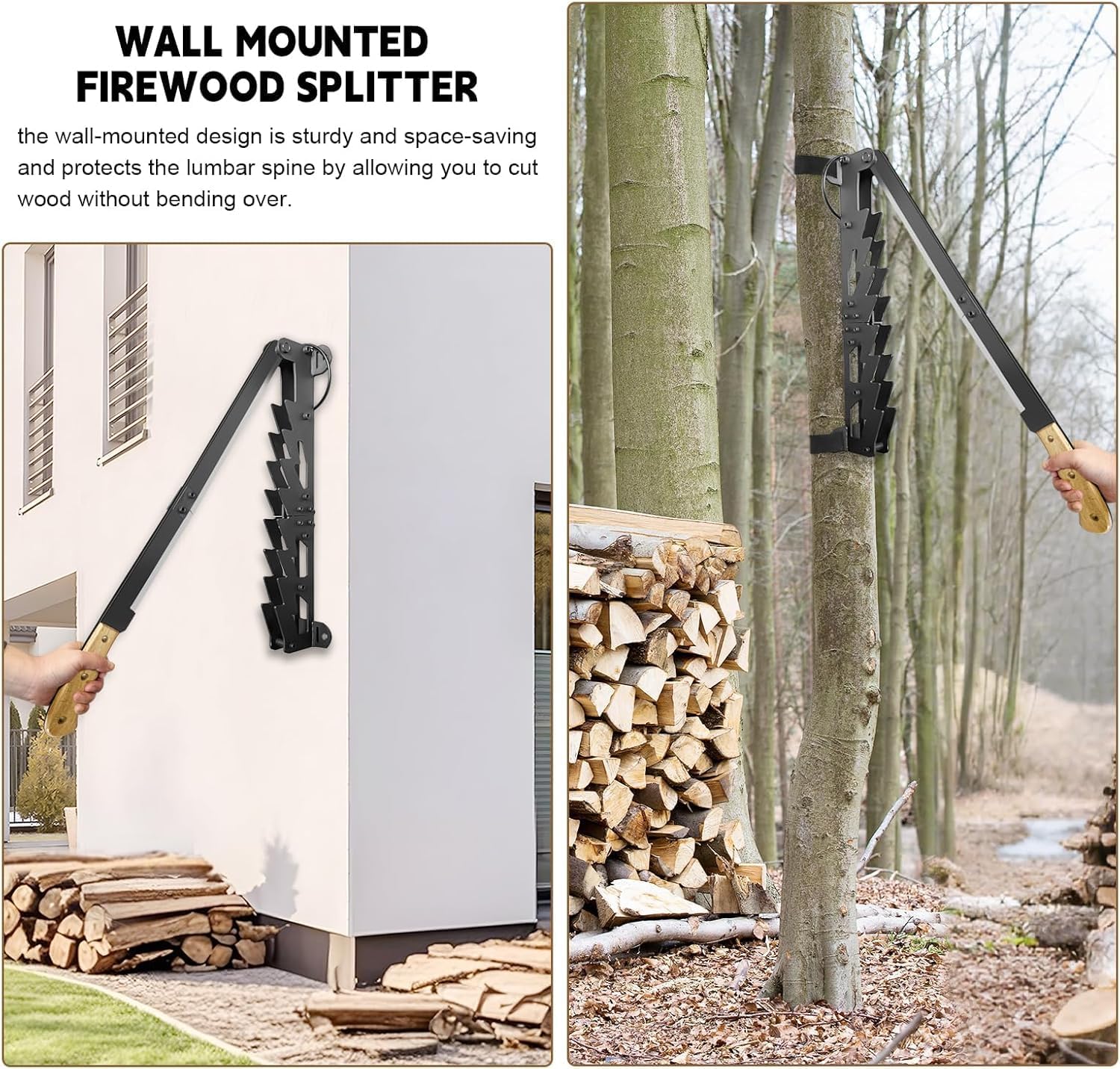 3-in-1 Wall Mounted Kindling Splitter for Wood Portable Metal Manual Fire Wood Kindling Splitter Hand Sturdy Firewood Cutter Heavy Duty Firewood Log Splitter Crackers Wedge for Indoor or Outdoor