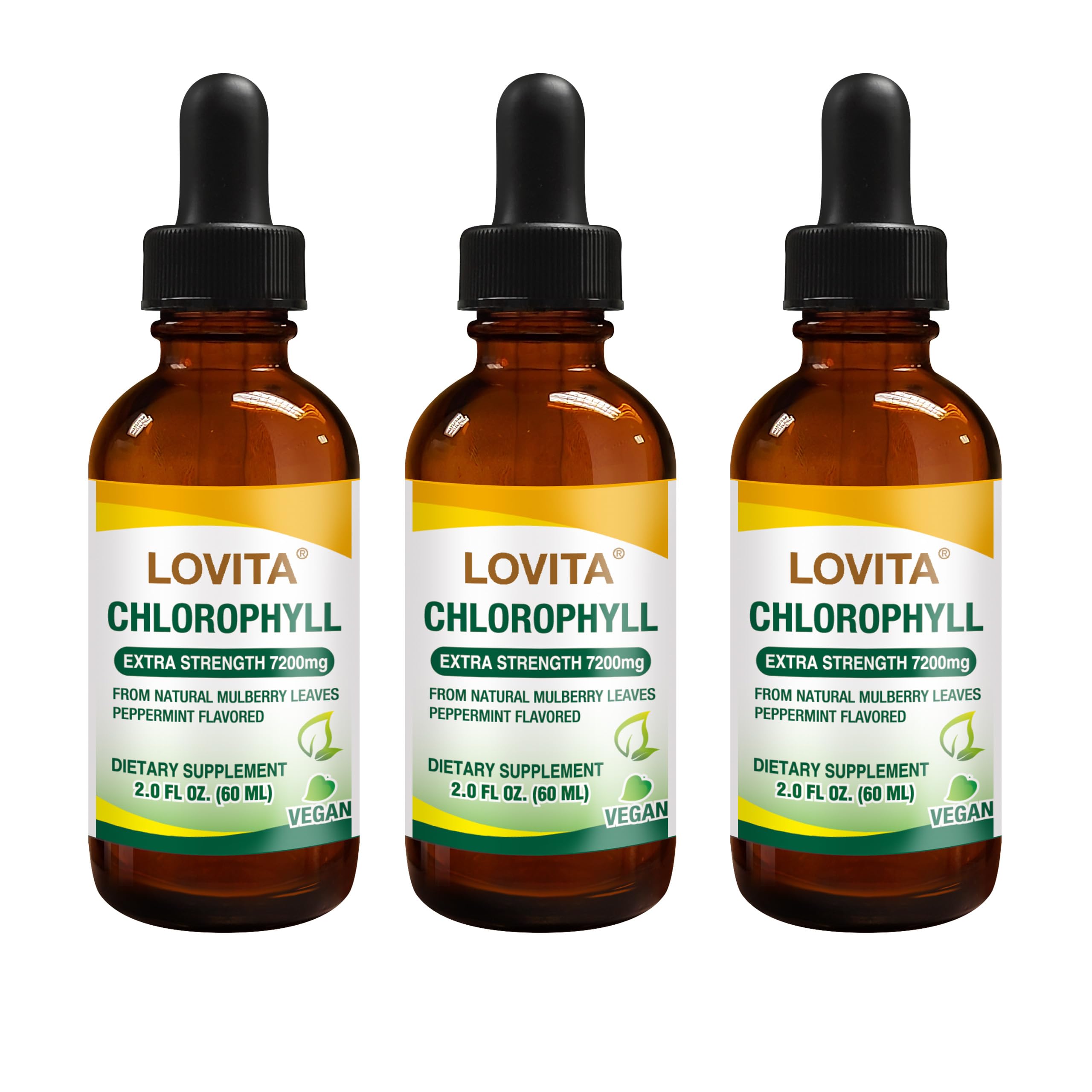 Lovita Chlorophyll Liquid 120mg per mL, High Potency Concentrated | Internal Deodorant, Skin Health, Energy Booster & Immune Support | from Natural Mulberry Leaf | 2 Fl Oz (Pack of 3)
