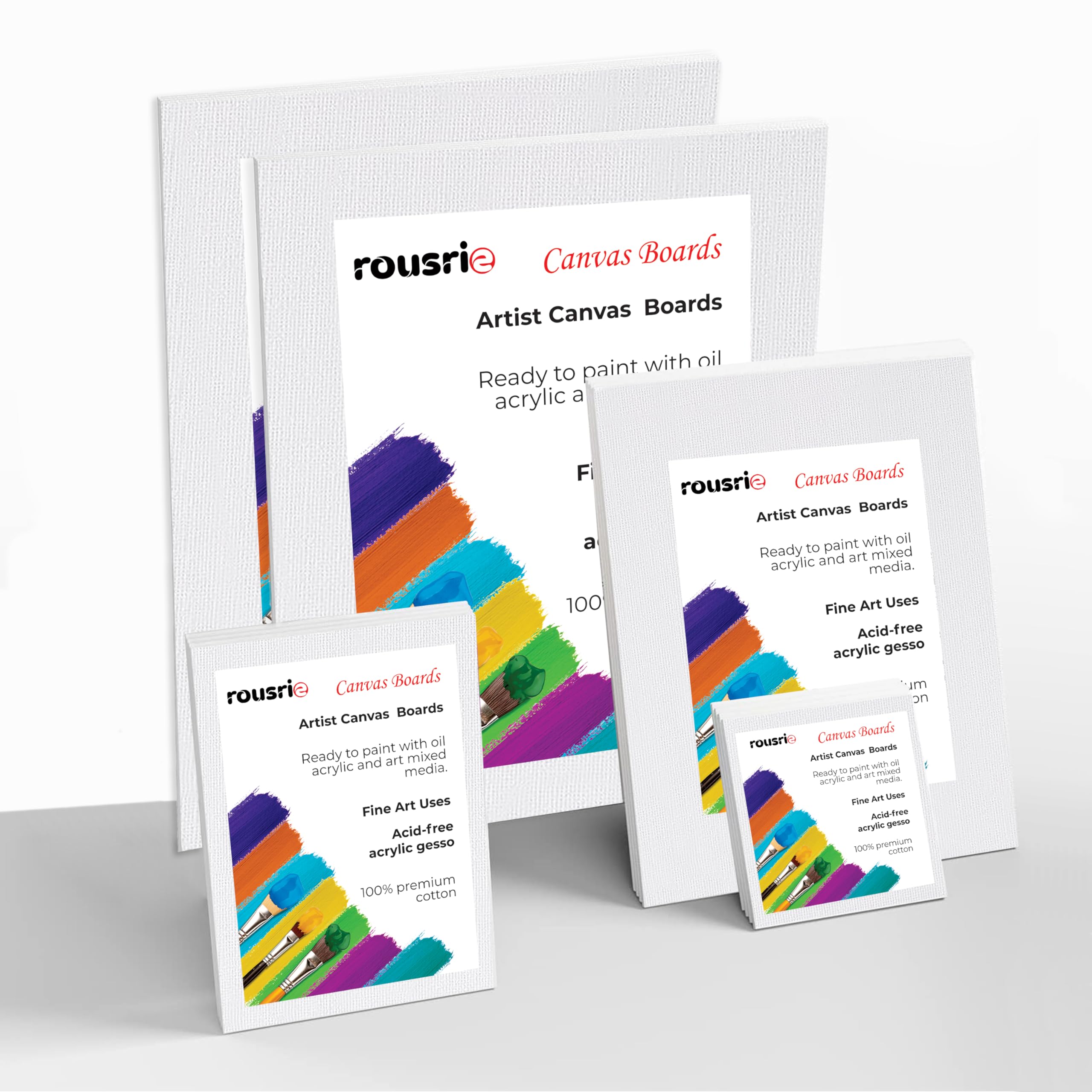 Rousrie Canvas Board for Acrylic, Gouache, Watercolour,Ink Painting Board, Art Supplies for Artist (100% Cotton Canvas) (6PC (4x4, 5x7, 8x10, 10x12, 9x11, 8x8))