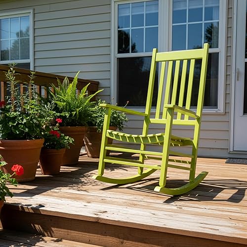 Miniatura 2 de Shine Company - Mecedora para porche estilo Vermont, Silla mecedora de madera de respaldo alto, color lima