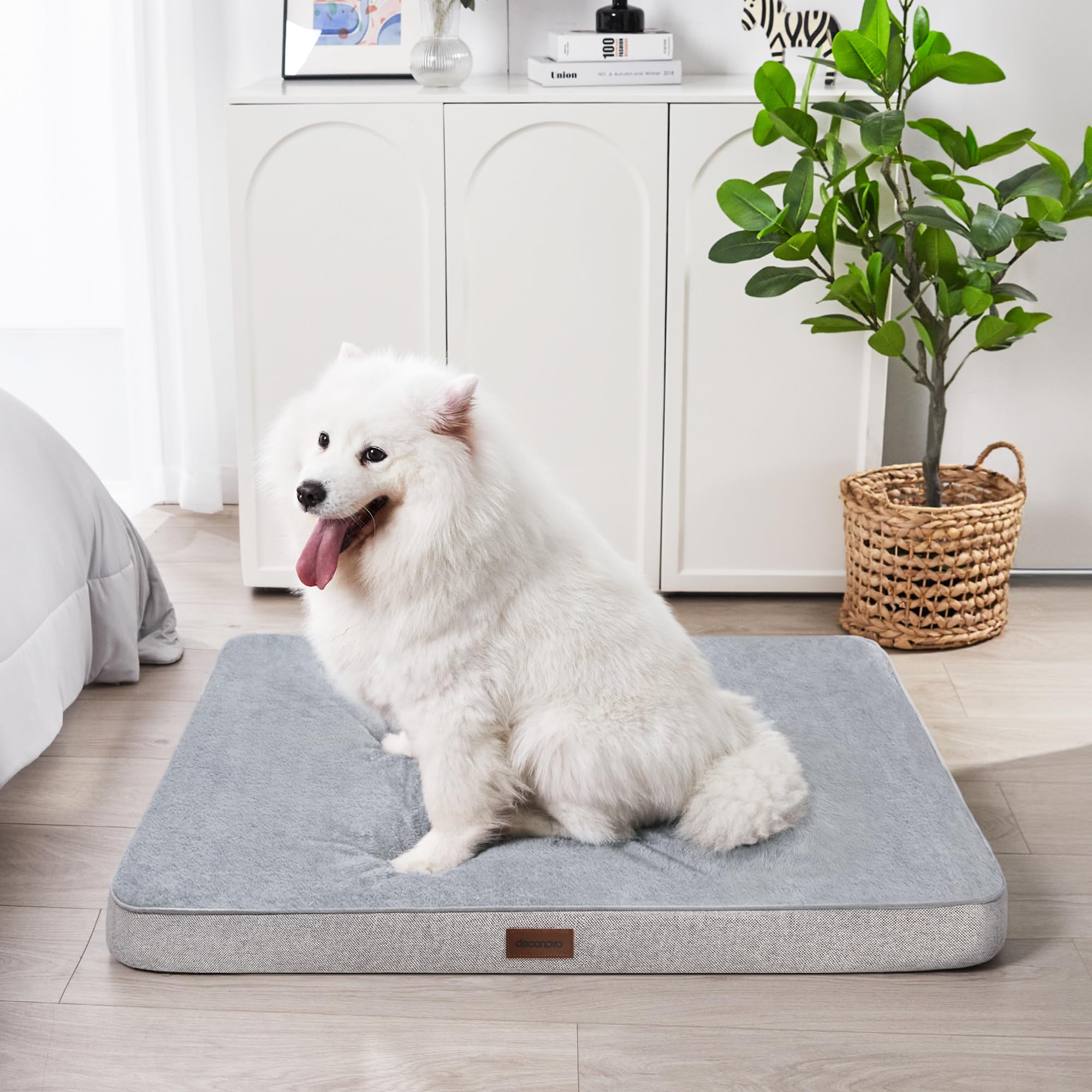Deconovo Letto Antiscivolo per Cane, Lavabile, Morbido, Fodera Sfoderabile 91x69x8 CM Grigio Chiaro 1 Pezzo