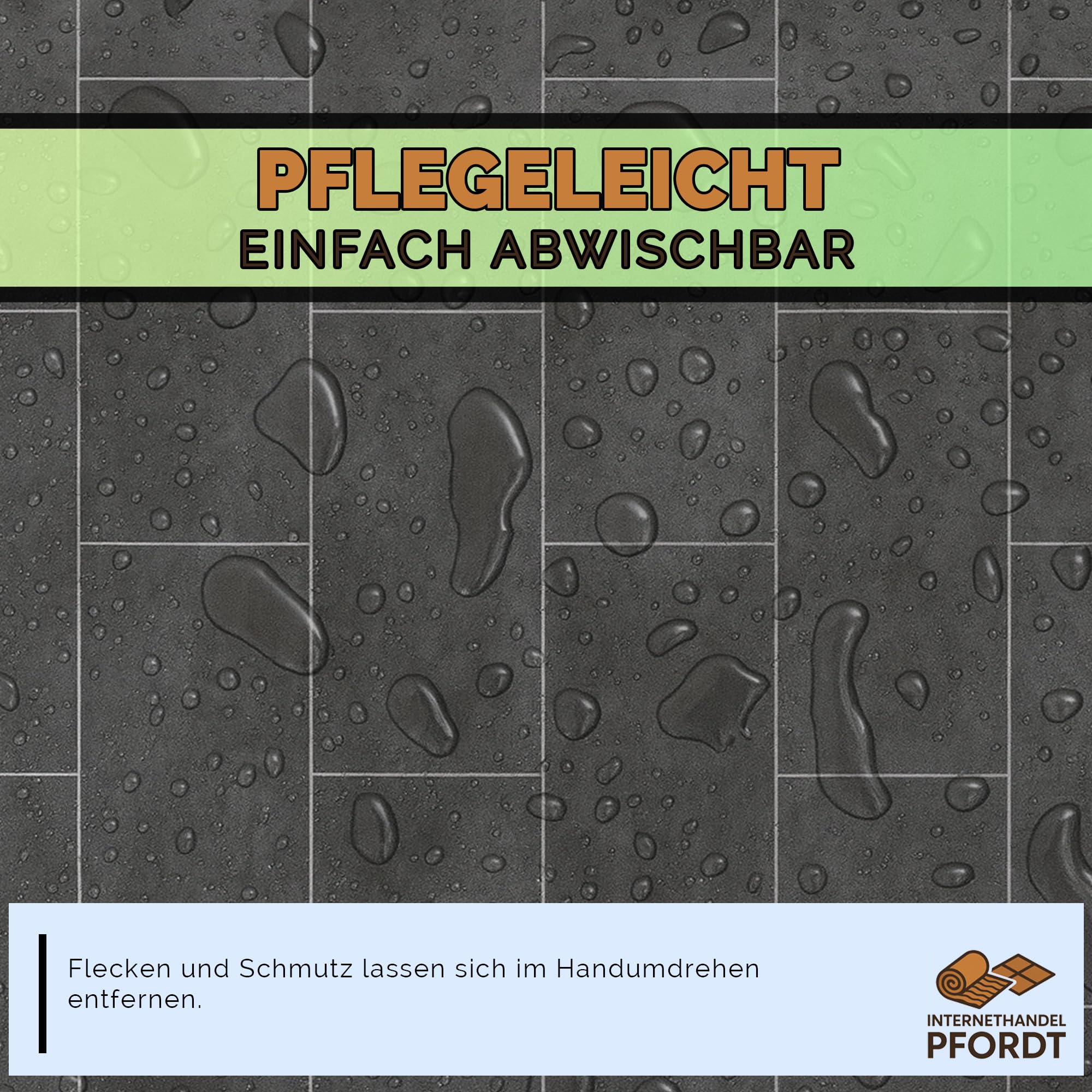CV Bodenbelag Vinyl Fliesen Optik Dunkelgrau, 100x200 cm, pflegeleichter PVC Vinylboden, Meterware für Küche und Wohnzimmer