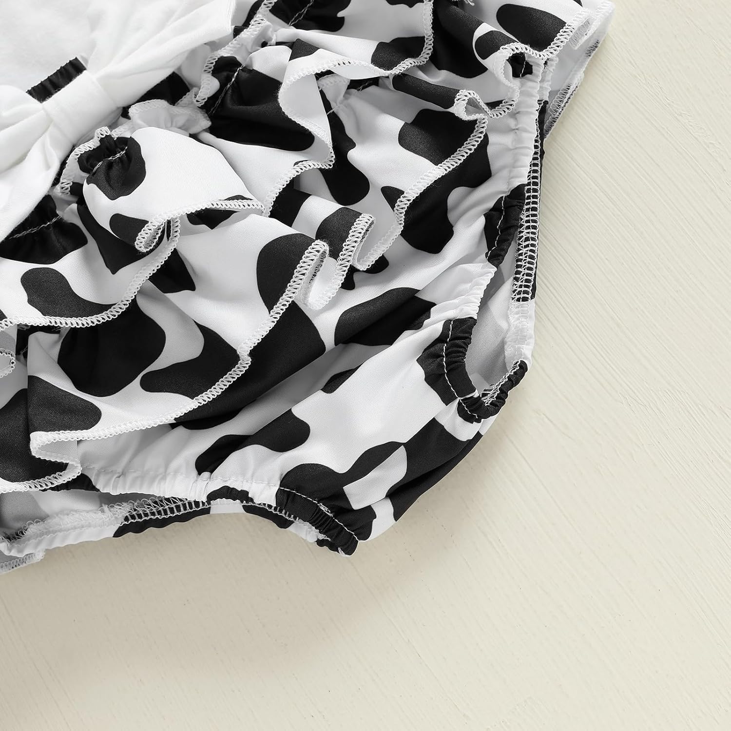 Emmababy Cow Print Baby Outfit Girl Ruffle Romper Long Sleeve Bodysuit Shorts Set Infant Cowgirl Outfit Western Baby Clothes - Image 6