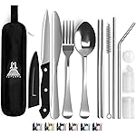 Taplord Portable Travel Silverware Set With Case, Includes 10 Pcs of Travel Utensils With Case, Stainless Steel Flatware Set For Camping, Lightweight (Silver)