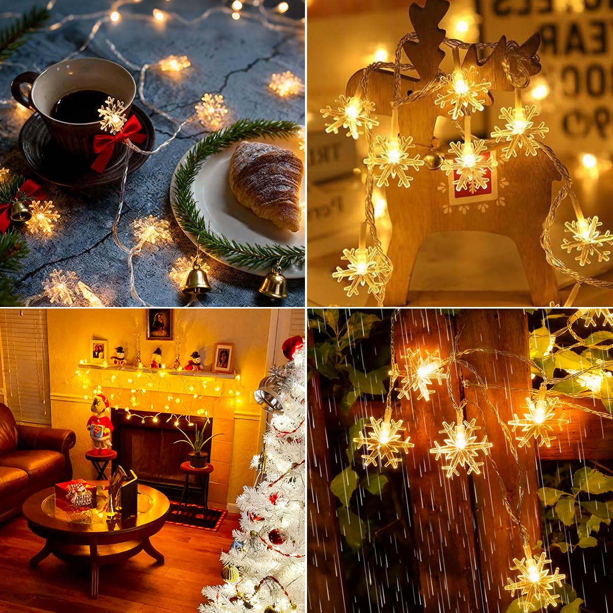 Catena Luminosa LED 6m 40 Luci A Forma Di Fiocco Di Neve, Alimentata A Batteria, Per Albero Di Natale, Casa, Giardino, Feste - 6