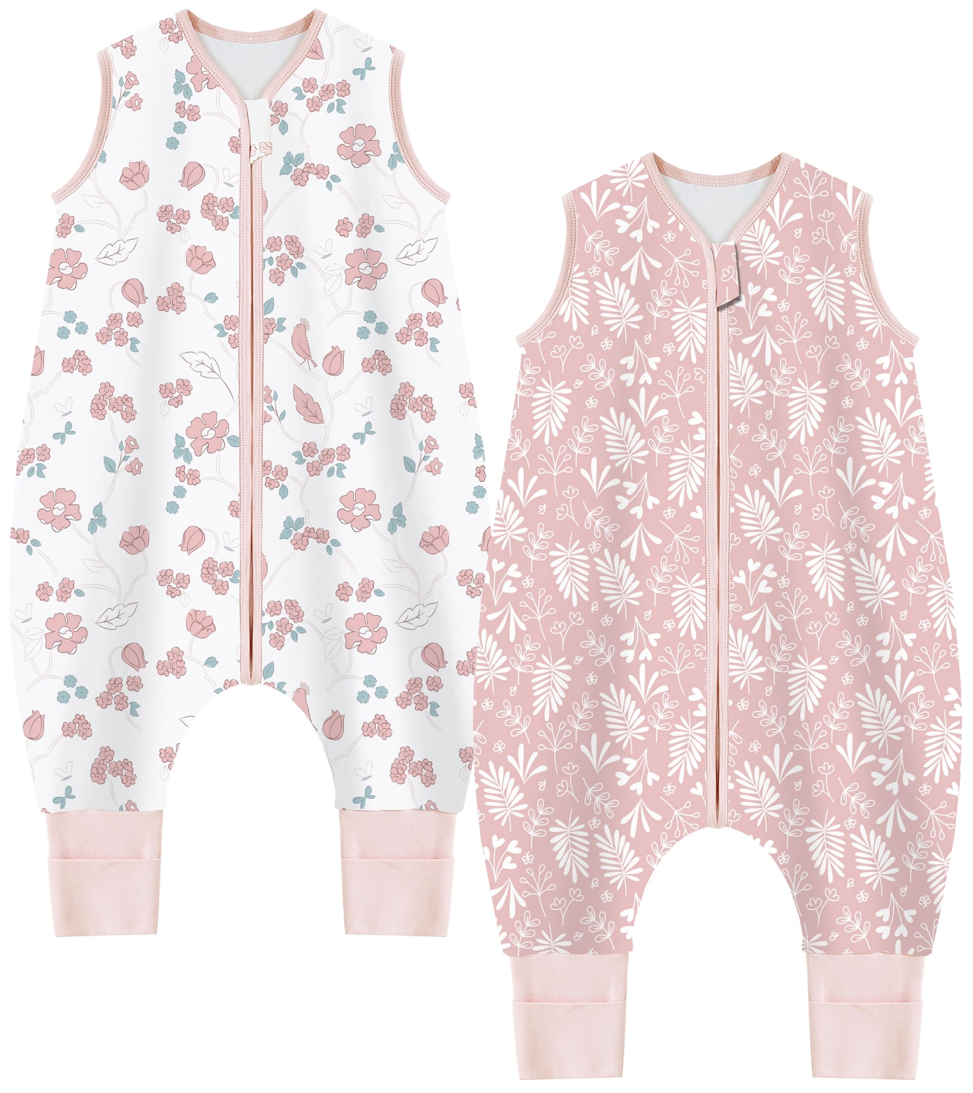 Chilsuessy Baby Schlafsack mit Füßen 2er Pack 1 Tog Kinder Sommer Schlafsack mit Beinen 100% Baumwolle Schlafstrampler für Jungen Mädchen