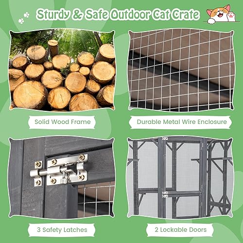 Miniatura 4 de Tangkula Catio - Caja grande para gatos para exteriores, 71 pulgadas, resistente a la intemperie con techo de asfalto, jaula de madera para gatos