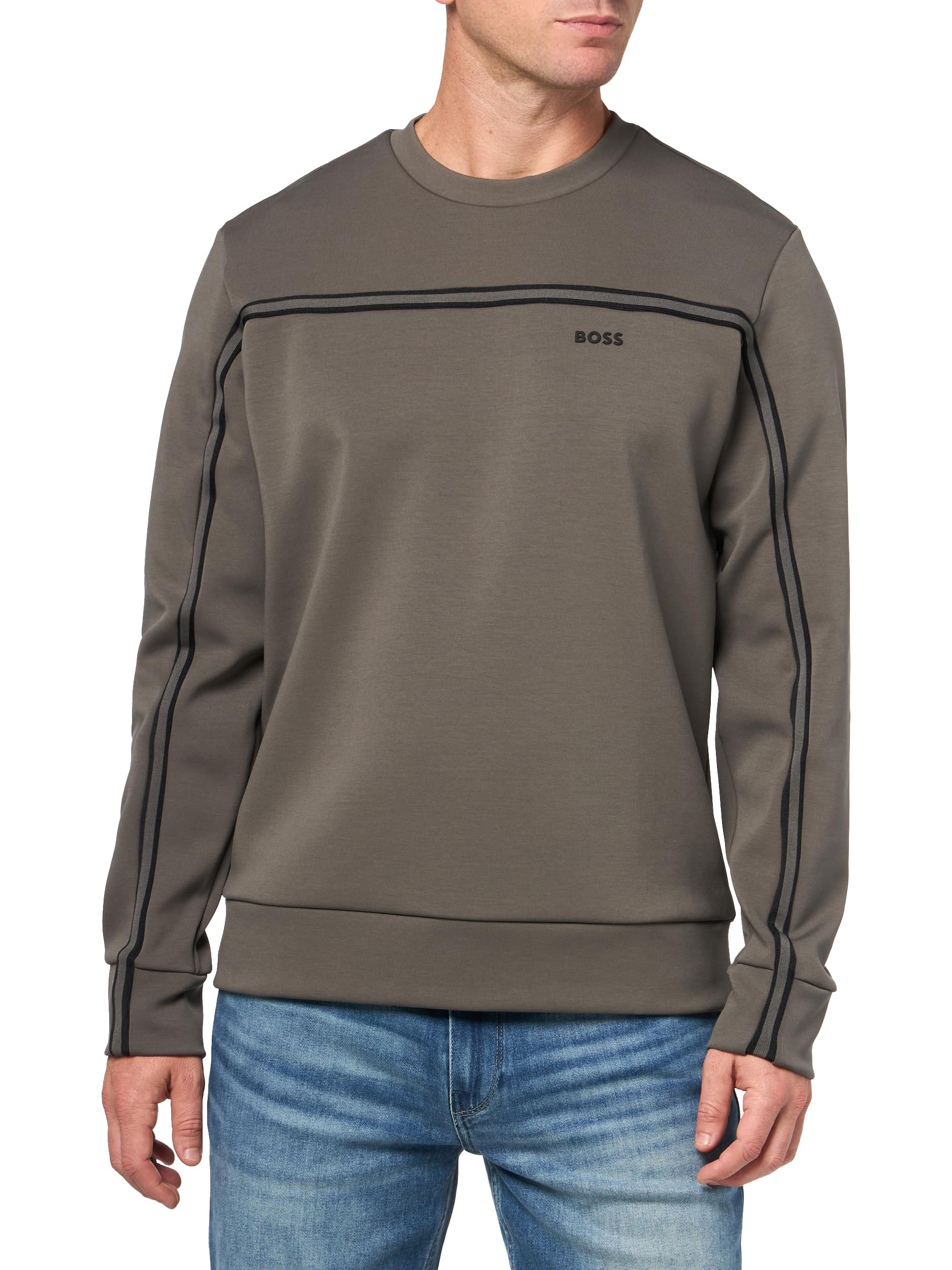BOSS Men's Iconic Logo Crewneck Sweatshirt, Light Moonrock Grey, M