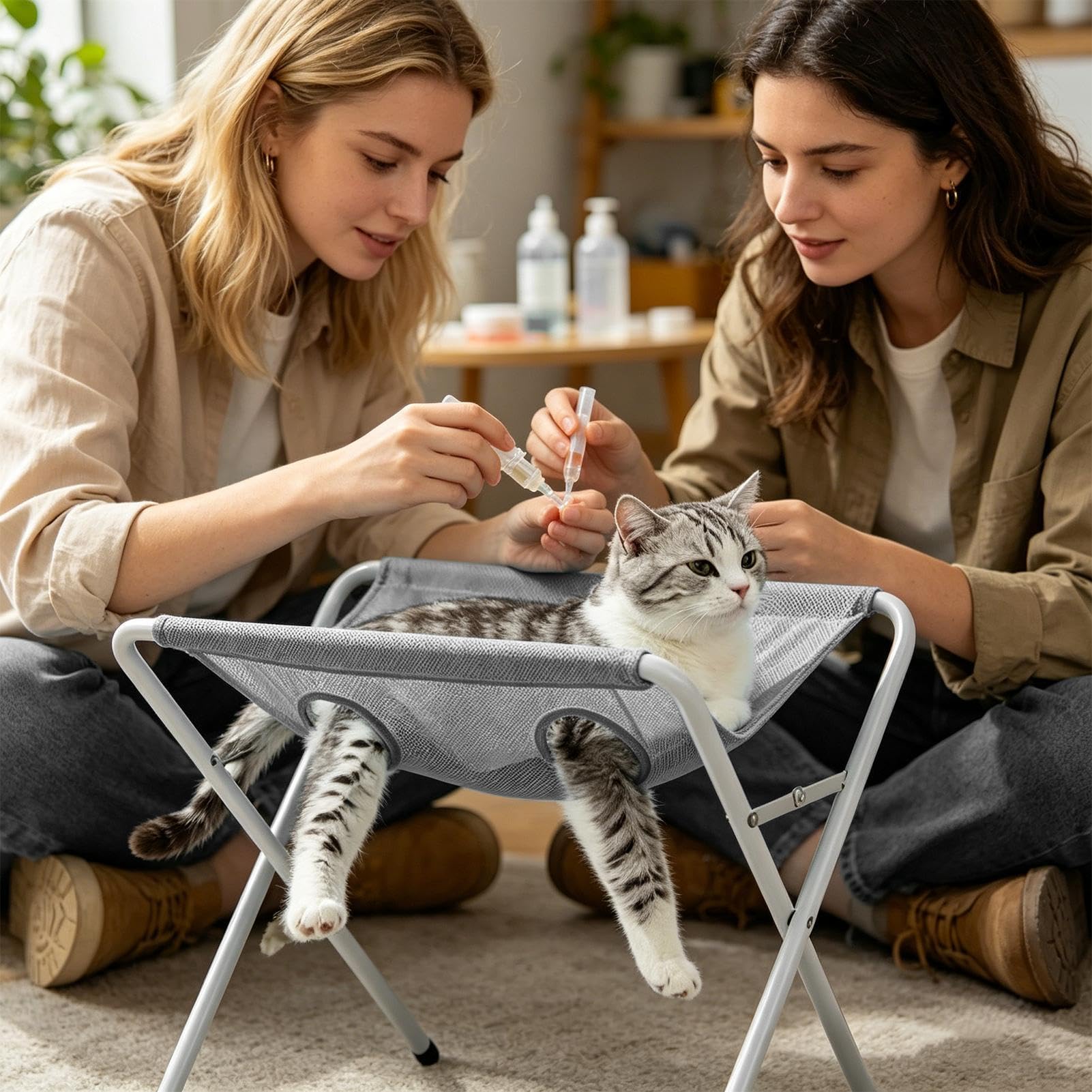 Mesa de Aseo para Perros en Casa Resistente a Mordeduras 8 Orificios | Hamaca de Aseo para Perros Pequeños y Gatos para Corte Limado Uñas Baño e Higiene Oídos Dientes en Cachorros y Gatos