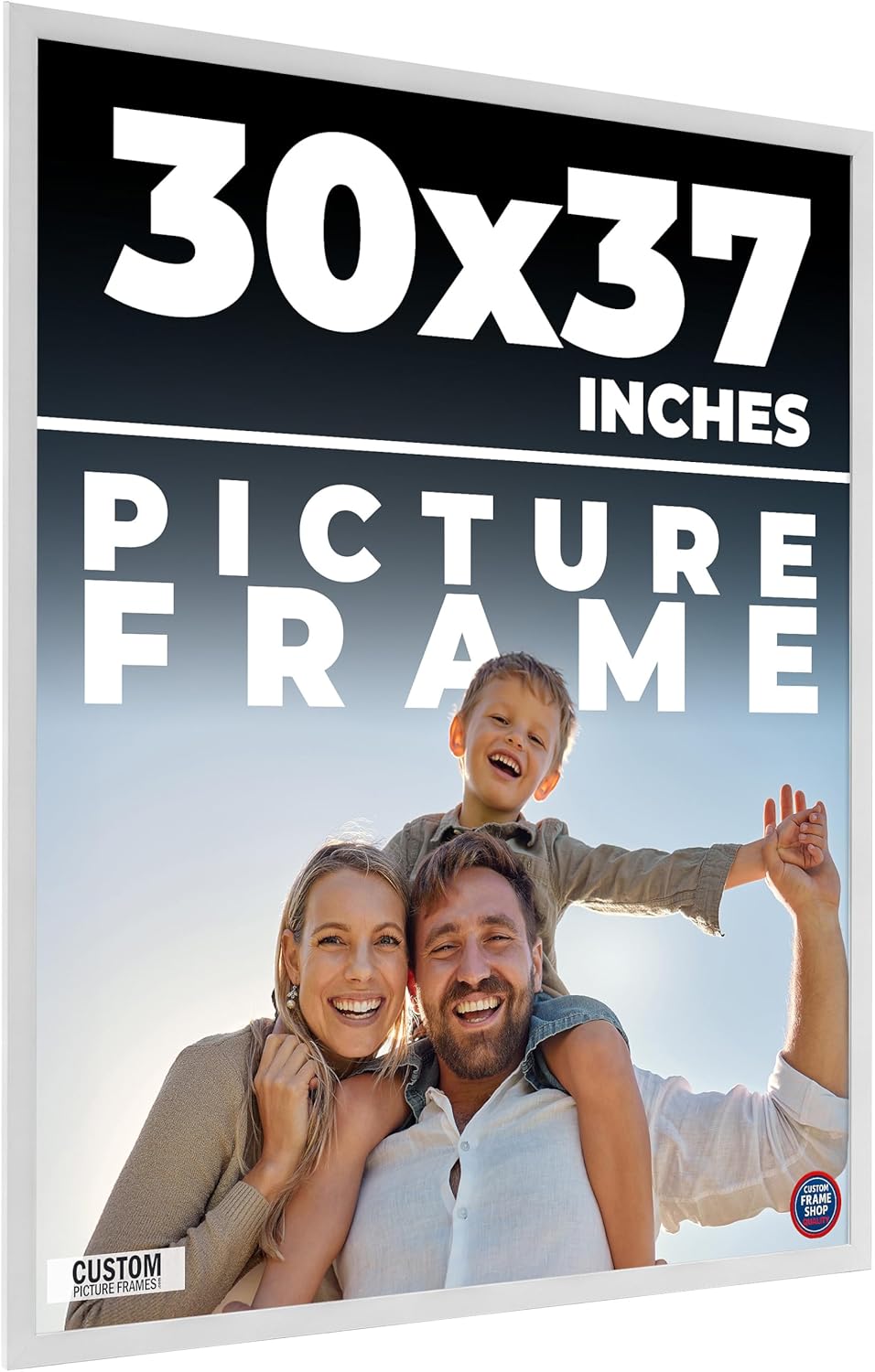 30x37 Frame White Real Wood Picture Frame Width 0.75 Inches | Interior Frame Depth 0.5 Inches | Bianca Mid Century Photo Frame Complete with UV Acrylic, Foam Board Backing & Hanging Hardware