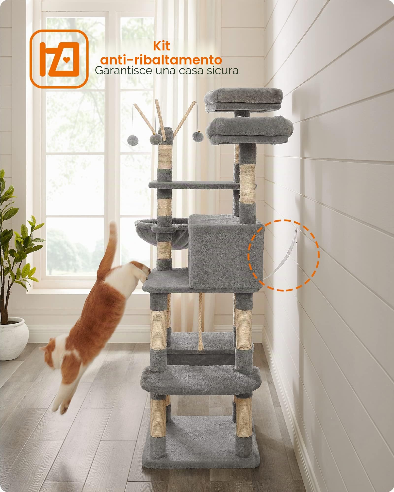 FEANDREA Tiragraffi pe Gatti, XXL Posatoio, 164 cm, Grigio Chiaro PCT087W01