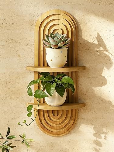 Miniatura 7 de Bamworld Decoración de Pared Boho Estante de Pared para Plantas Marrón, Decoración Moderna de Mediados de Siglo Estante Colgante para Plantas,