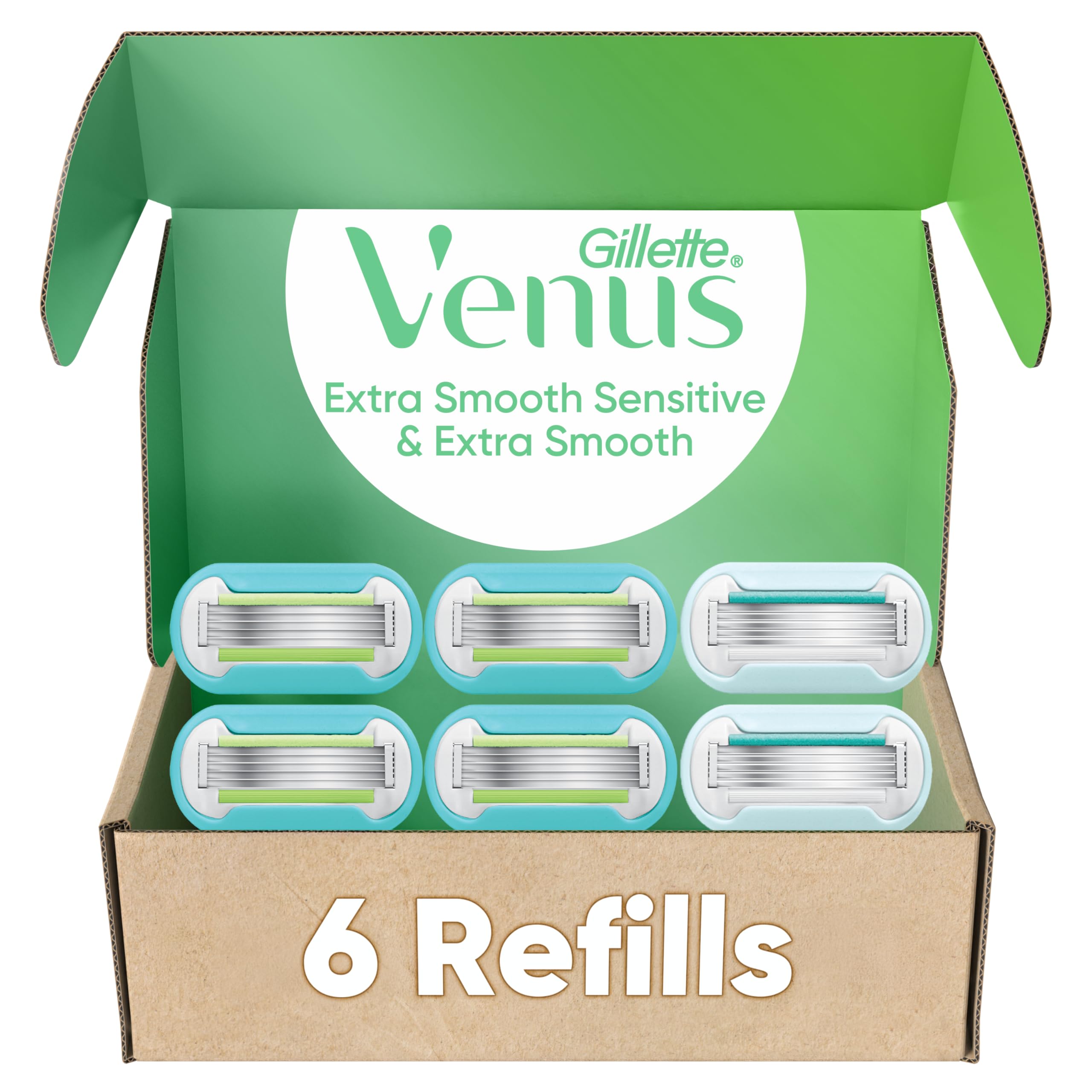 Womens Razor Blade Refills, Venus Extra Smooth 4 Count and Venus Deluxe Smooth Sensitive 2 Count, 6 Total Refills