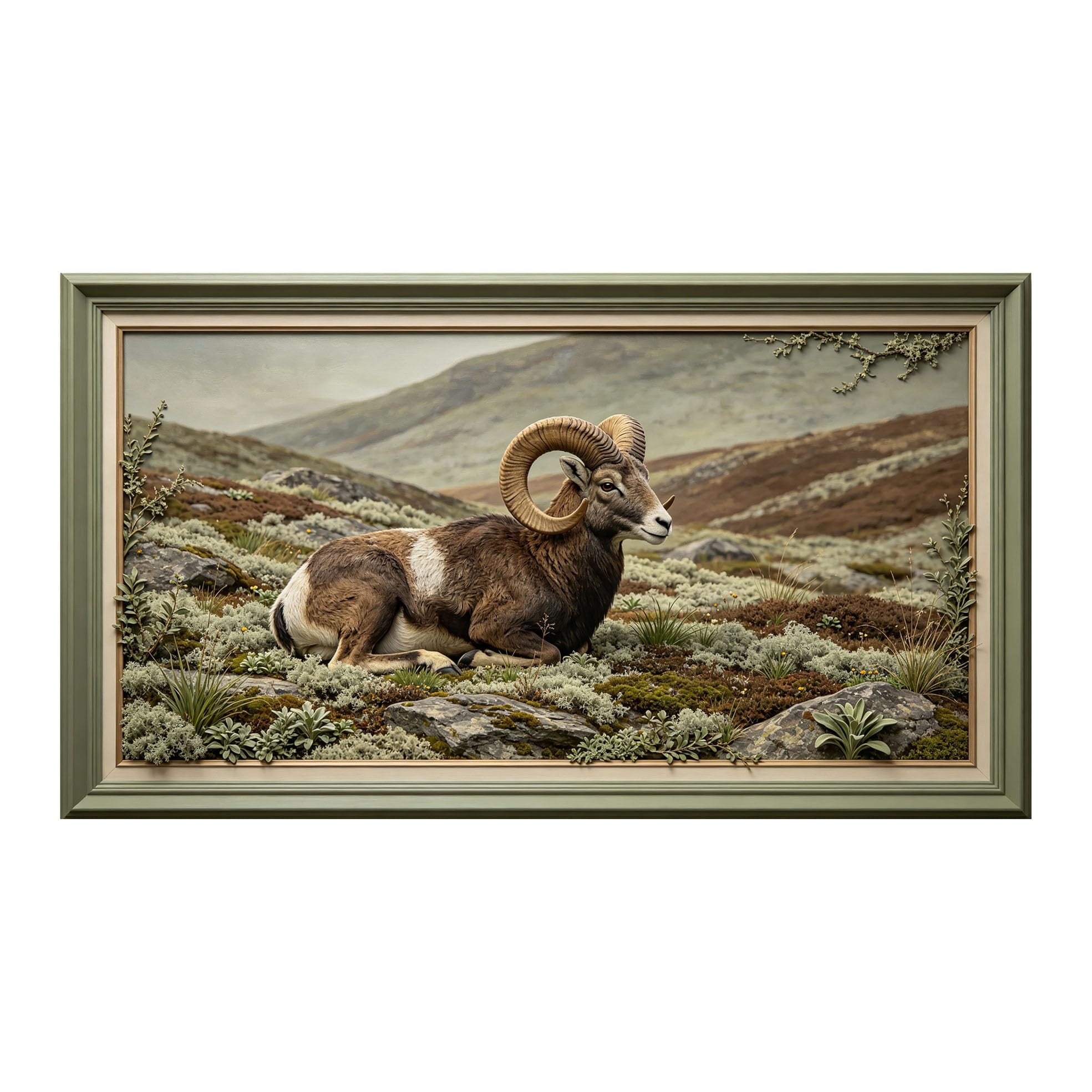 Yzpallescene 3D 3D Framed Wall Art 50cm×90cm Mountain Ram Wildlife Landscape Realistic Large Size SelfAdhesive Removable Wall Decor Prints Artwork for Living Room Bedroom Office