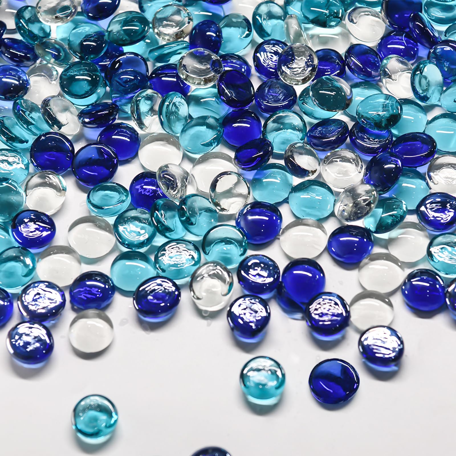 Hiziwimi 400Pcs Decorative Glass Pebbles, Sky Blue Cobalt Blue Transparent