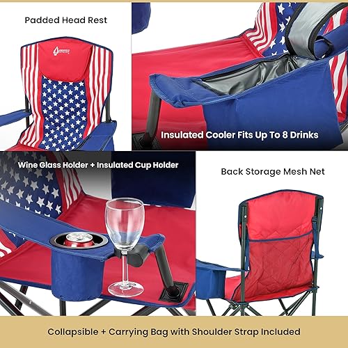 Miniatura 6 de ARROWHEAD OUTDOOR Silla cuádruple plegable portátil para acampar con enfriador de 6 latas, portavasos y soportes para copas de vino, bolsa de