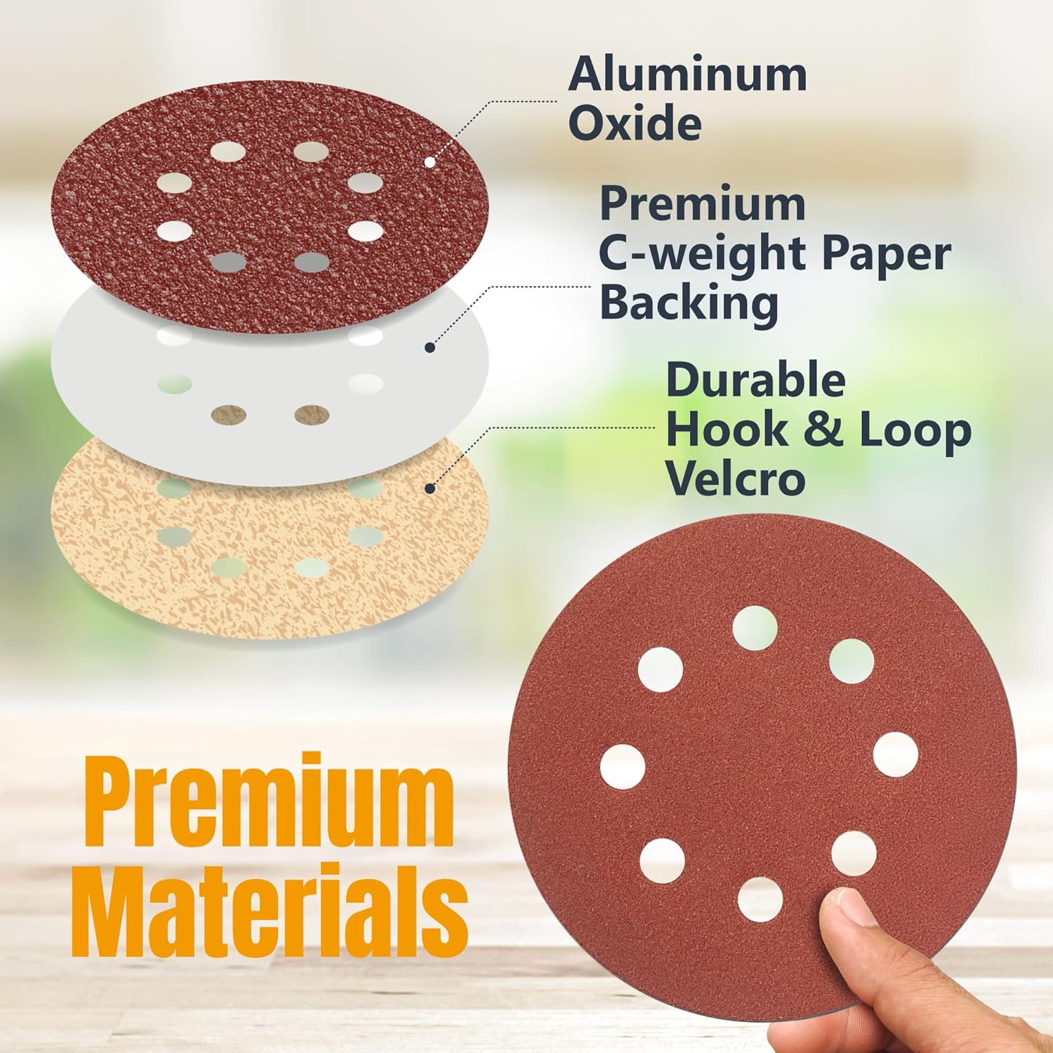 POWERTEC 40 Grit, 100 Pack, 6 Inch Sanding Discs – Hook and Loop, 6-Hole Aluminum Oxide Orbital Sander Pads, Woodworking Round Sandpaper for Random Orbital, Air, Pneumatic & DA Sanders (45204-P4)