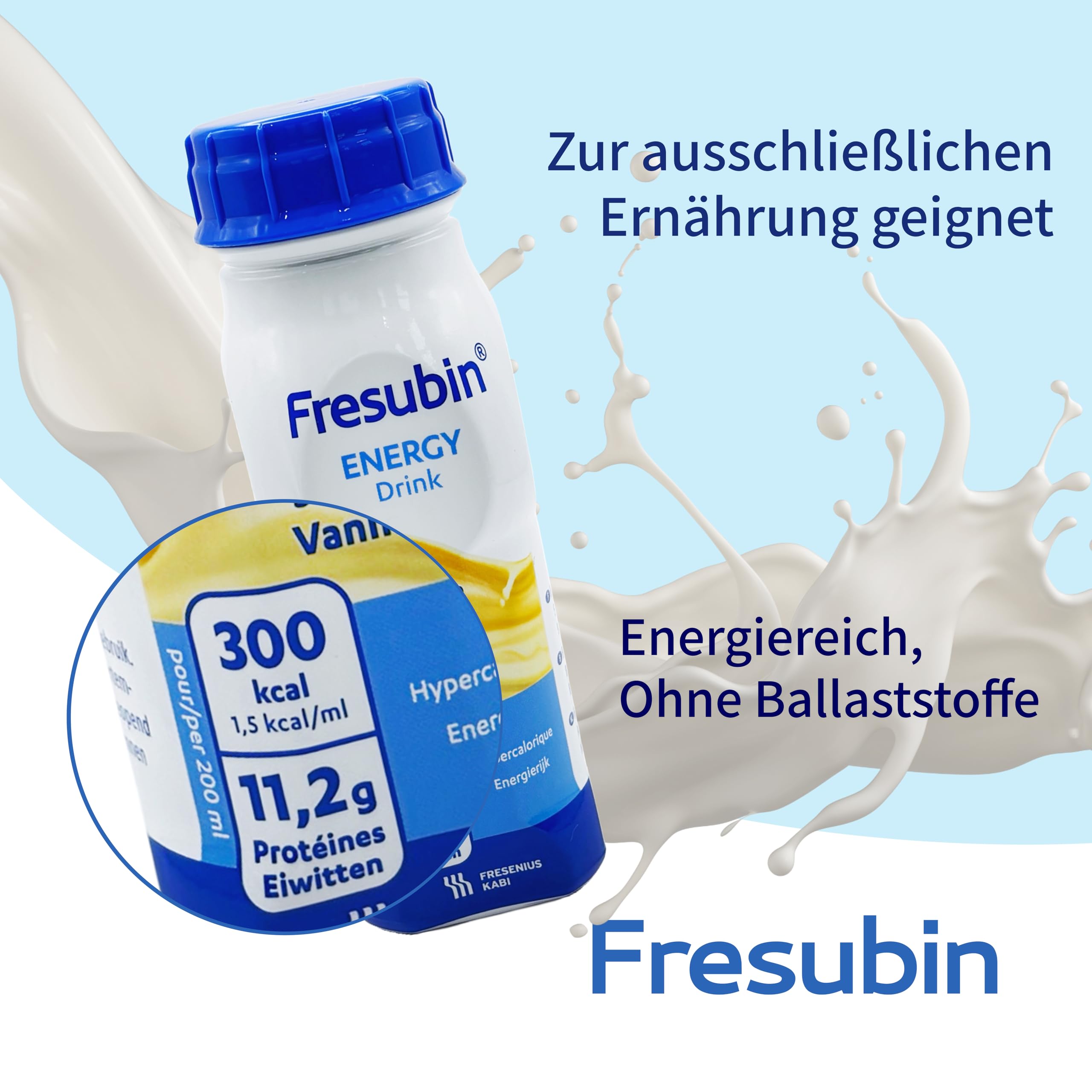 Fresubin Energy Drink - Vanille Hochkalorische Trinknahrung von Fresenius Kabi, 300 kcal pro Flasche, laktosearm, ohne Ballaststoffe ideal bei Mangelernährung (200 ml (24er Pack), Vanille)