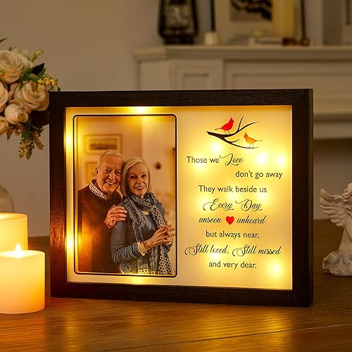 Vista 27 de WOODEXPE Regalo de condolencias de 8 x 10 pulgadas, caja de sombra conmemorativa LED, marco de fotos conmemorativo para la pérdida de un ser querido