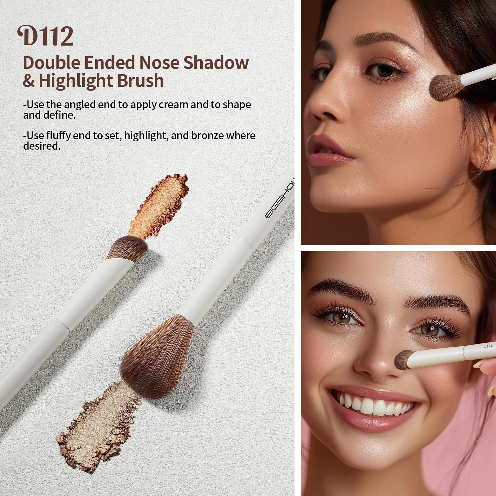 EIGSHOW Makeup Brush Set, 3PCS Double Ended Face Makeup Brushes for Foundation Concealer Blush Contour Highlight Nose Shadow - Image 4