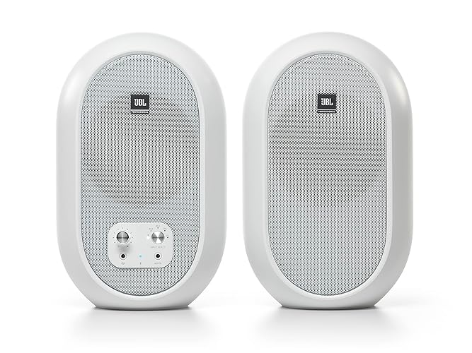JBL Professional 1 Series 104-BT Compact Desktop Reference Monitors with Bluetooth, White, Sold as Pair, 4.5-inch Speaker