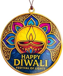 Diwali Ornament – Festival of Lights Decor | Mandala Diya Gift – Hindu Celebration Ornament – Holiday Keepsake – Suncatcher Effect Window – Car Hanging