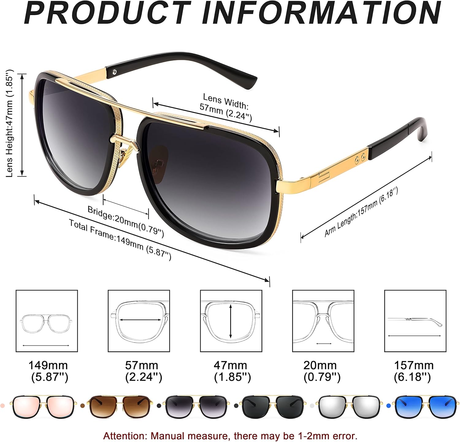 FEISEDY Retro Trendy Aviator Sunglasses Women Men Classic Vintage Square Sunglasses 70s Large Metal Shades B2321 - Image 7