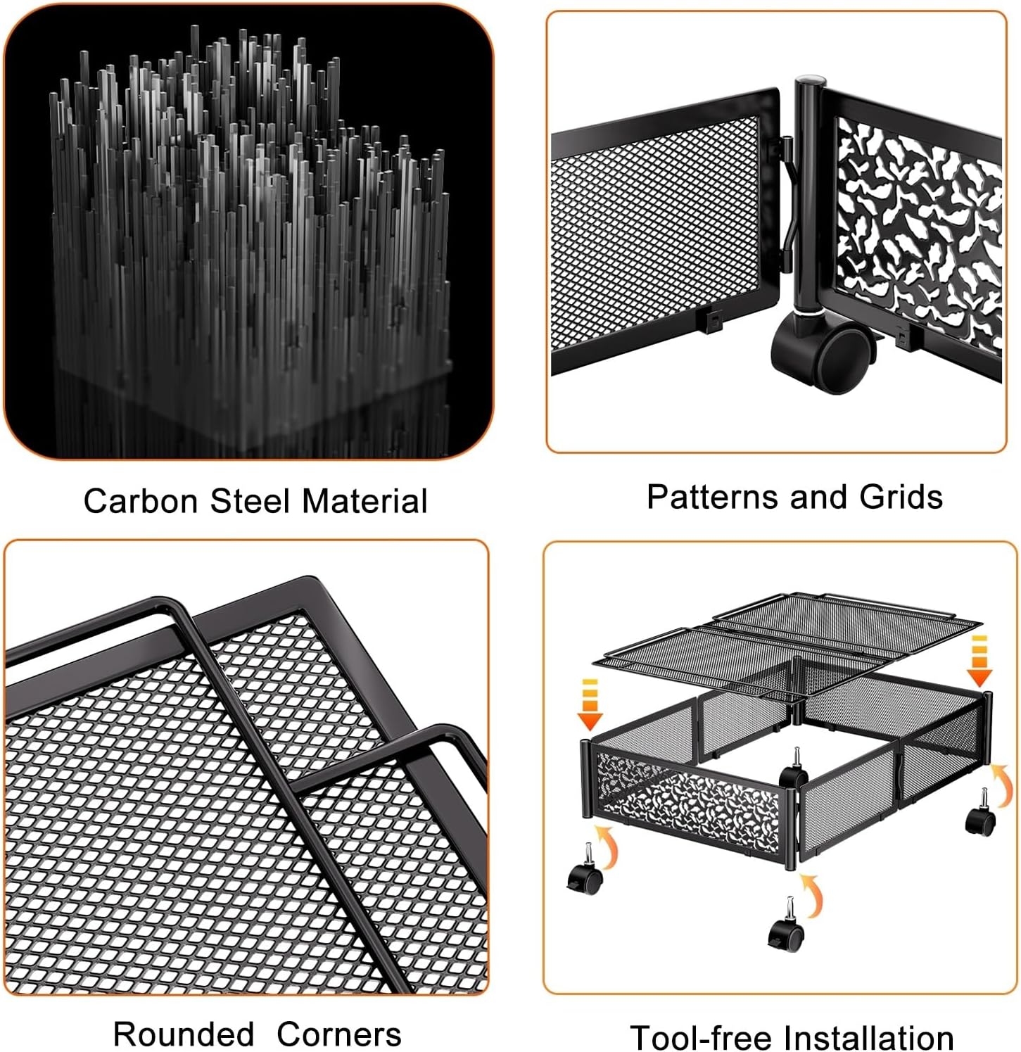 Foldable Under Bed Storage Containers with Wheels, Metal Mesh Underbed Storage Drawer, Rolling Clothes Storage Box, Shoe Organizer for Bedroom Living Room(Black)