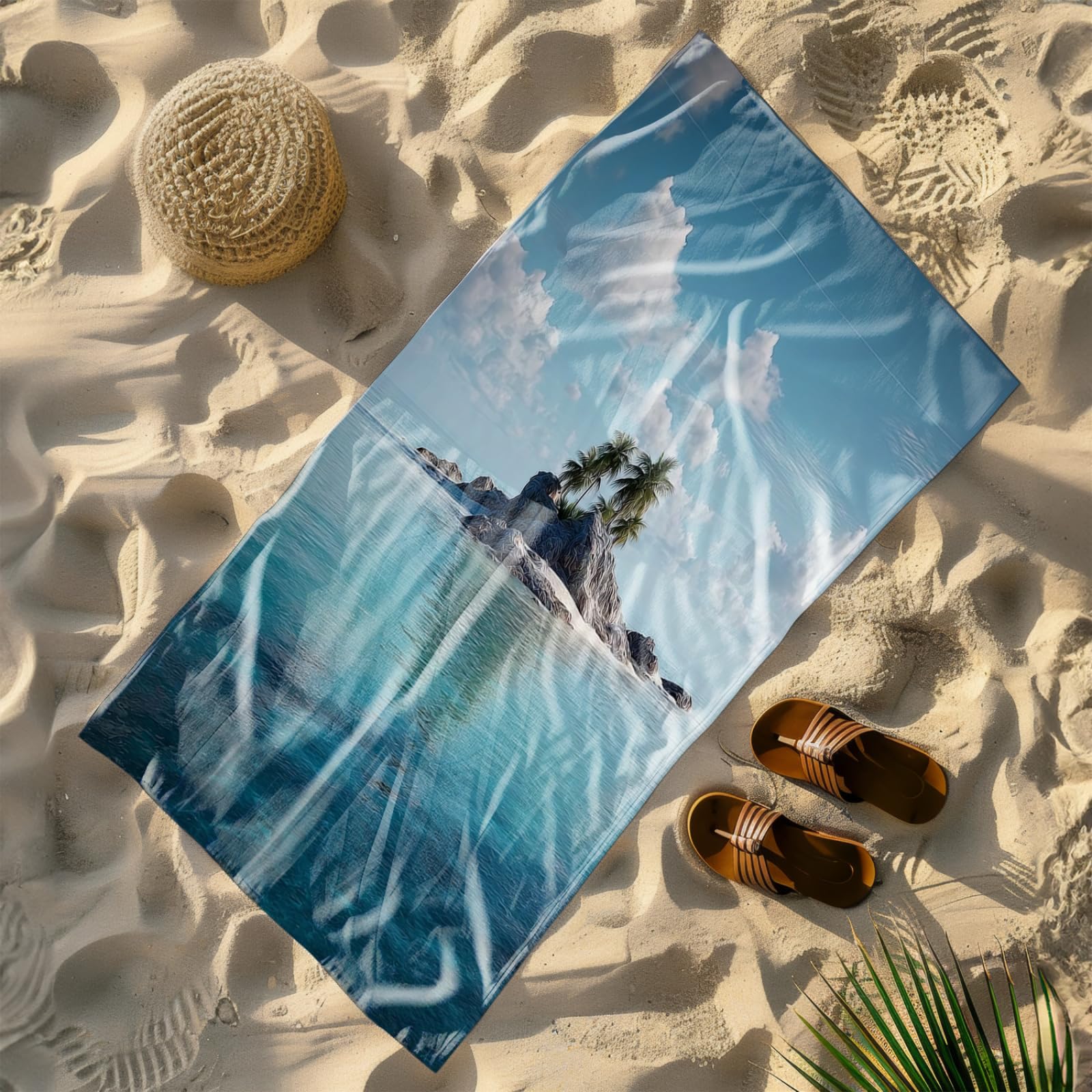 Telo Mare Microfibra 210x230 Isola Grigia Telo Spiaggia Grande Antisabbia,XXL Asciugamano Mare, Asciugatura Rapida, Stuoia Spiaggia Leggero E Portatile