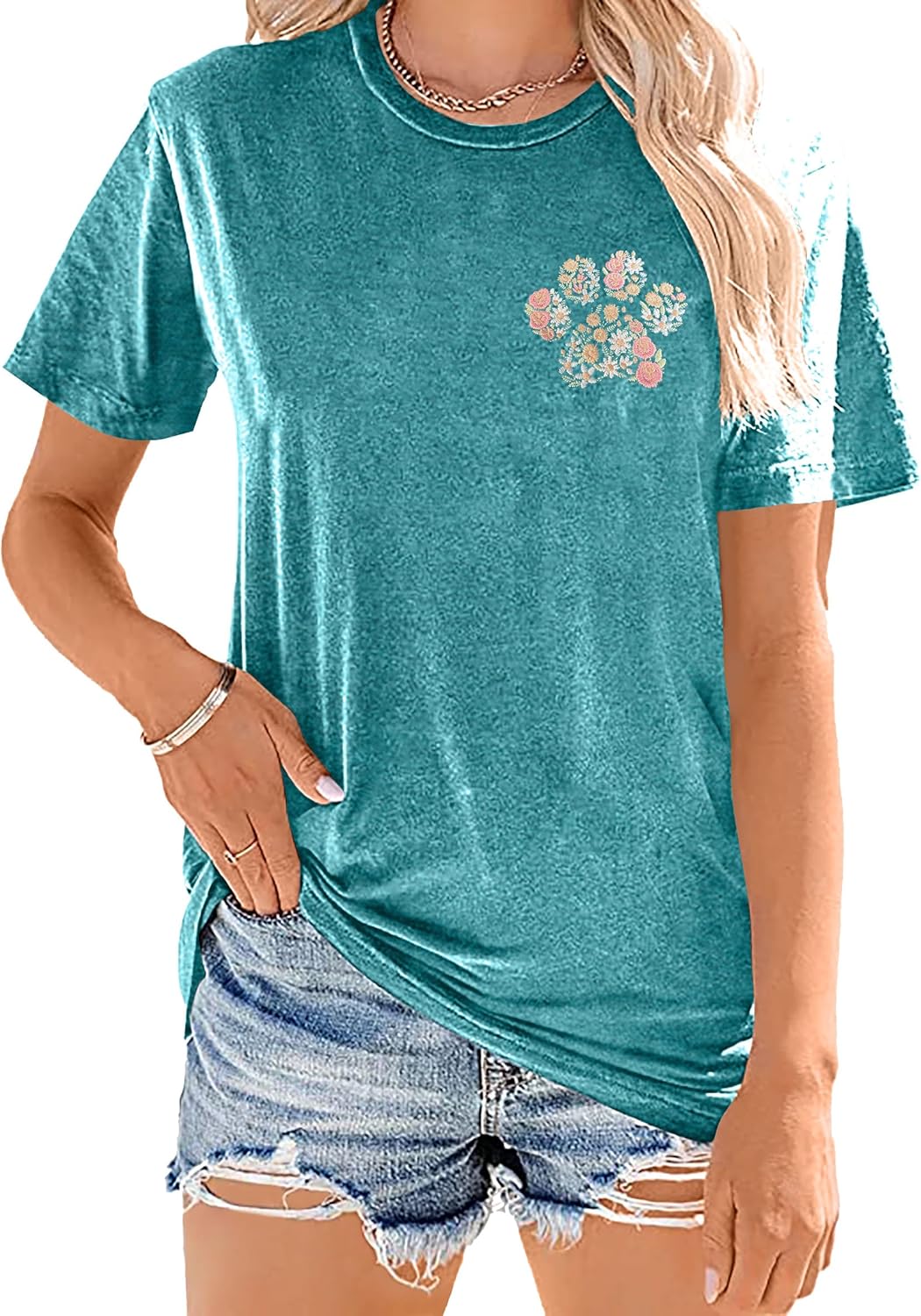 Women's Dog Paw Print Shirt: Cute Dog Mom T-Shirt with Casual Short Sleeve - Image 2