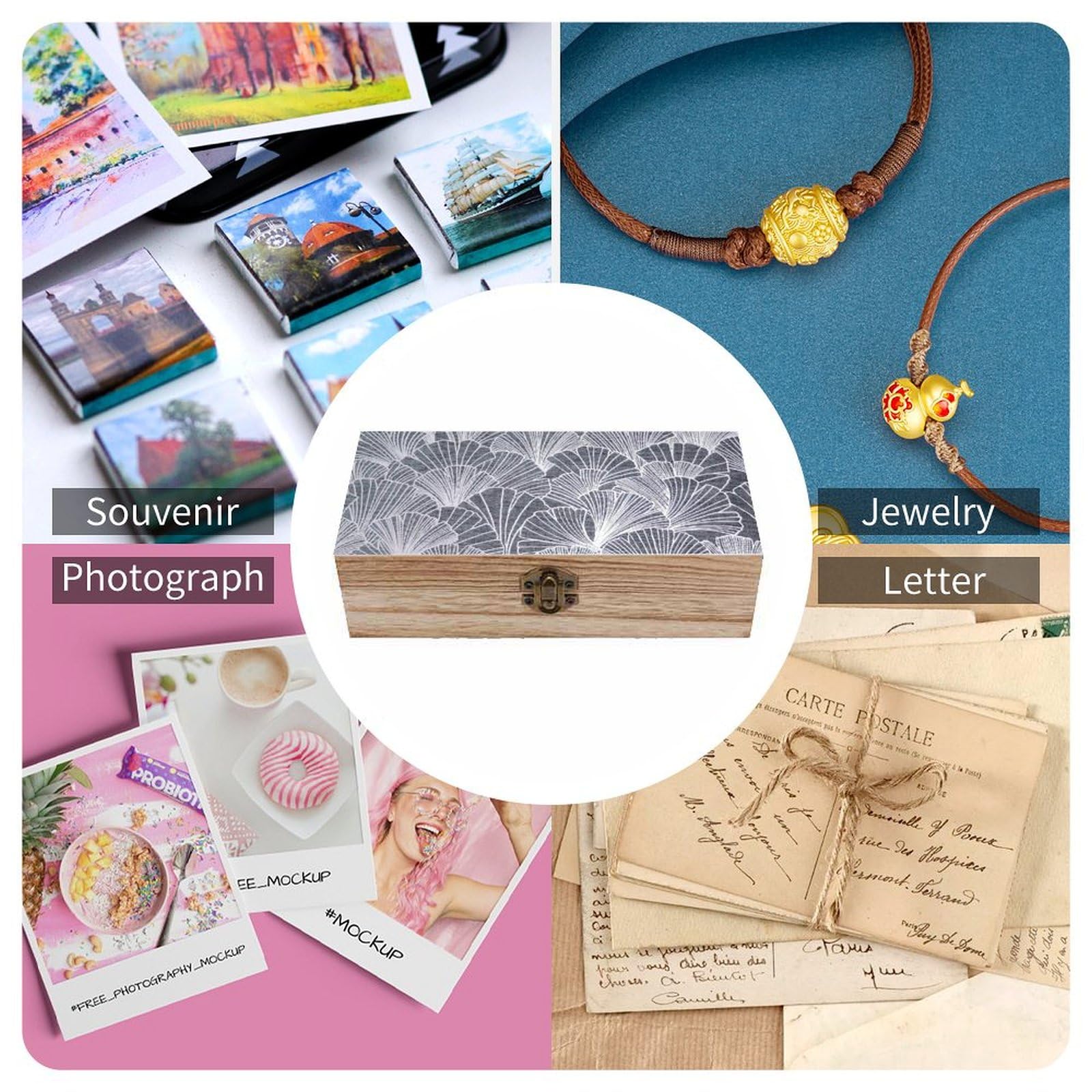 木製小物入れ 花模様・葉模様