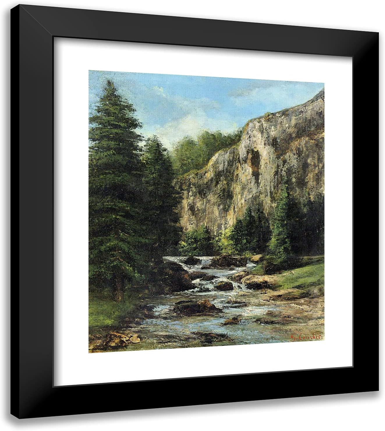ArtDirect Courbet, Gustave 20x23 Gold Ornate Framed Art Print with Double Matting Titled: Study for Landscape With Waterfall