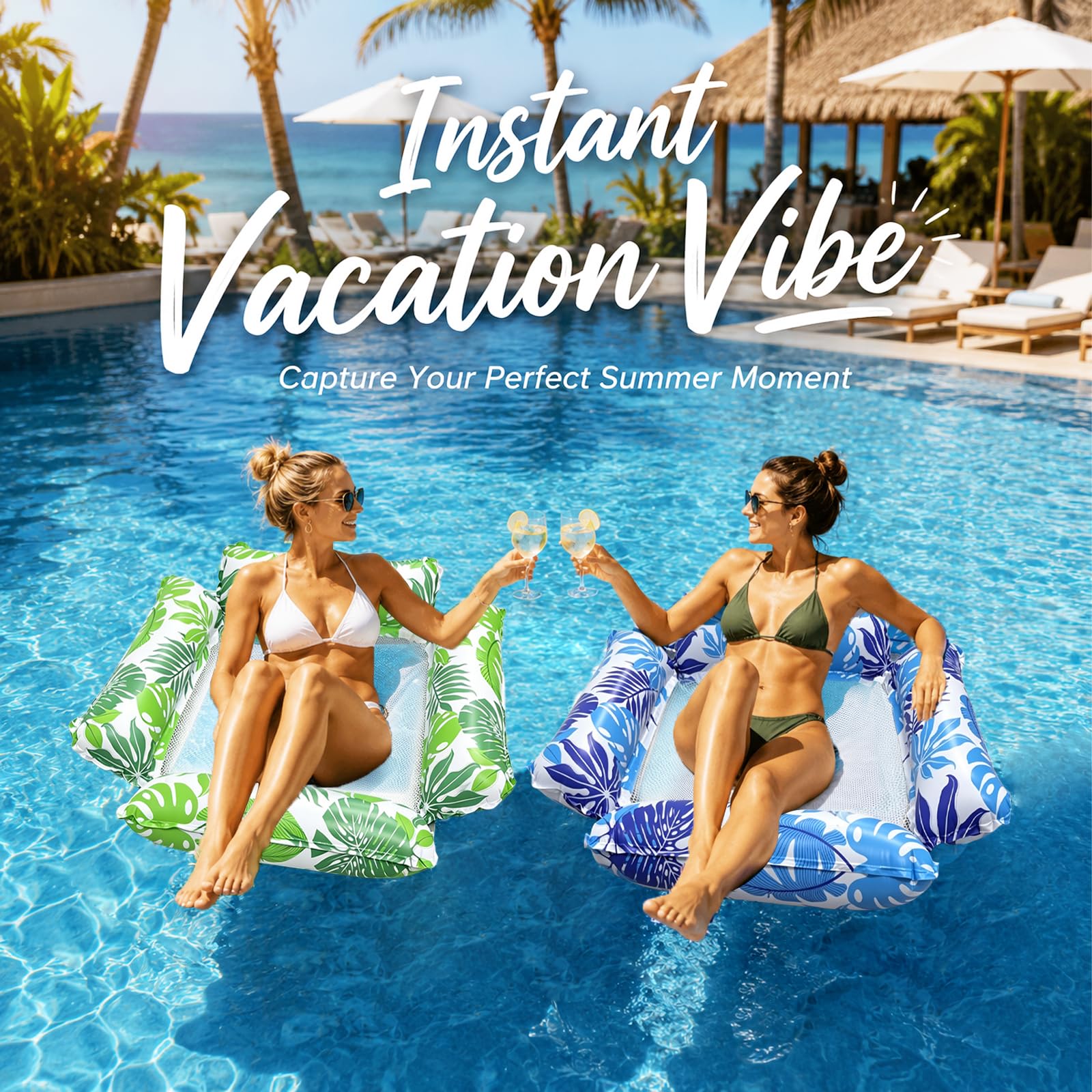 Hamaca Hinchable Piscina Set de 2, dellyy Sillon Hinchable Piscina para Adultos con Malla Transpirable, Hamaca de Agua con Respaldo y Soporte para Piernas, Ideal para Playa, Vacaciones y Relax
