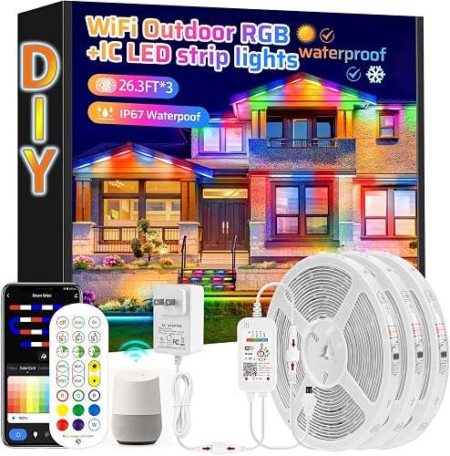 IP67 Outdoor RGB+IC LED Strip, 79 ft, Wi-Fi + Bluetooth