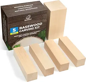 BeaverCraft Kit de Blocos de Basswood para Escultura 5 Peças BW1 – Madeira de Tília Macia para Entalhe e Artesanato – Blocos de Madeira Natural em Tamanhos Grande e Pequeno para Esculpir