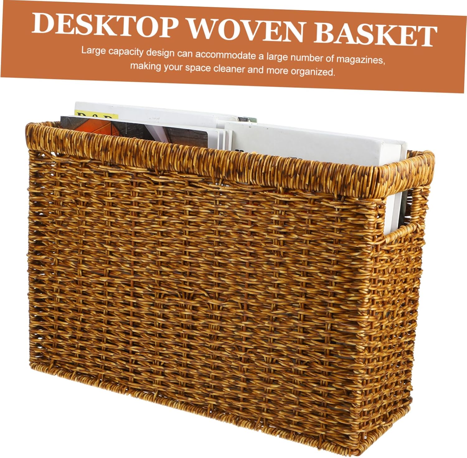 Woven Storage Basket Handle Multipurpose Organizing Bin for Kitchen Bathroom Nursery and Office Rattan Material Simple Design for Tidying up Items