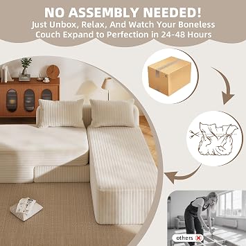 Boneless Modular Sectional Sofa, Flexible Adjustable Upholstered Couch with No Hard Frame, Easy to Move & Rearrange, Space-Saving for Apartment, Small Living Room, Dorm, Beige