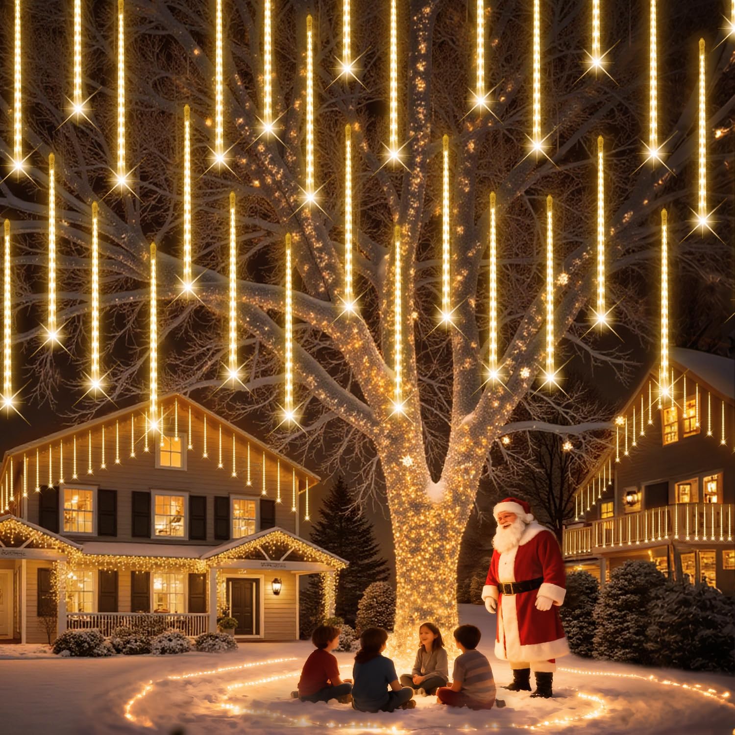 Christmas Lights Outdoor,16 Tubes 40cm 576 Led Meteor Shower Lights, Waterproof Christmas Decorations Icicle Light for Xmas Tree Halloween Party, Ul Plug,Warm White