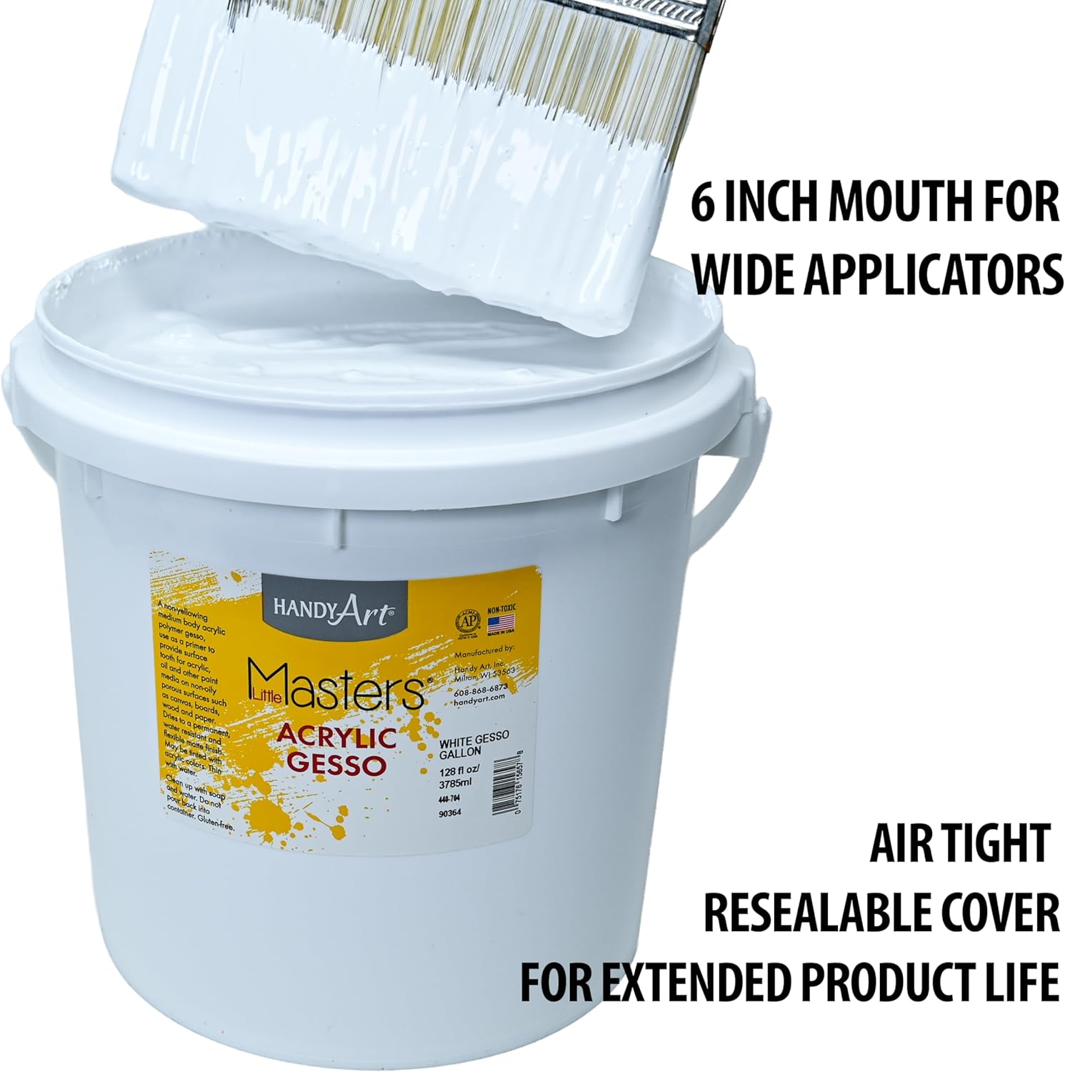 Handy Art Little Masters White Gesso, 1 Gallon (128 oz) Bulk, Acrylic Primer for Canvas, Wood & More, Made in USA, AP Non-Toxic, Allergy Friendly, Prepares Surfaces for Painting