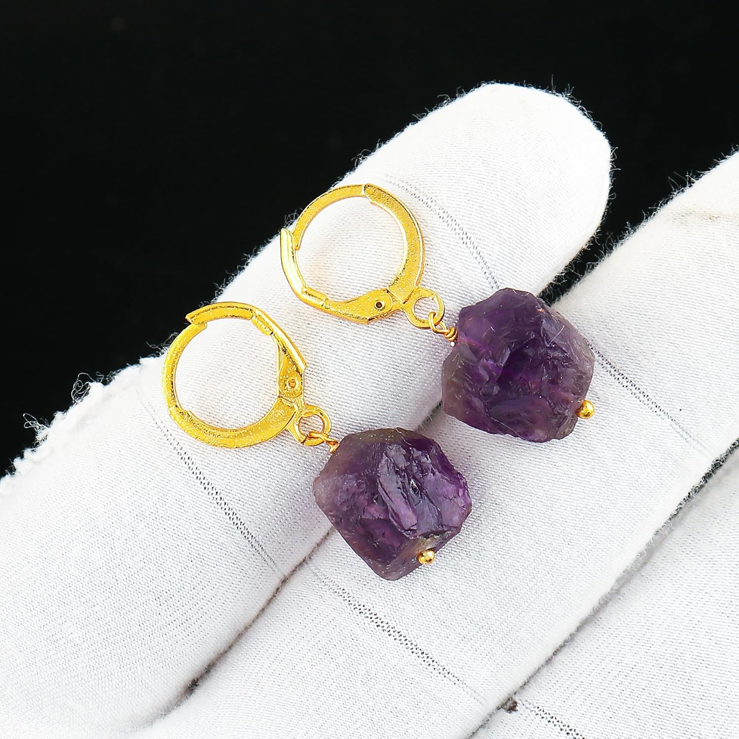 Natural Raw Gemstone Hoop Earring, Handmade Gemstone Jewelry, Crystal Earring, Energy Healing Crystals, Gift for Her, Gold Plated Gemstone Jewelry - Image 4