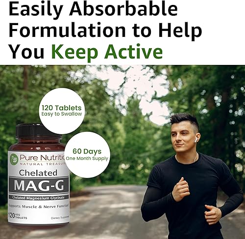 Miniatura 6 de Pure Nutrition MagG - Suplemento de glicinato de magnesio quelatado  120 tabletas  440 mg de magnesio elemental  Suplemento de magnesio de alta