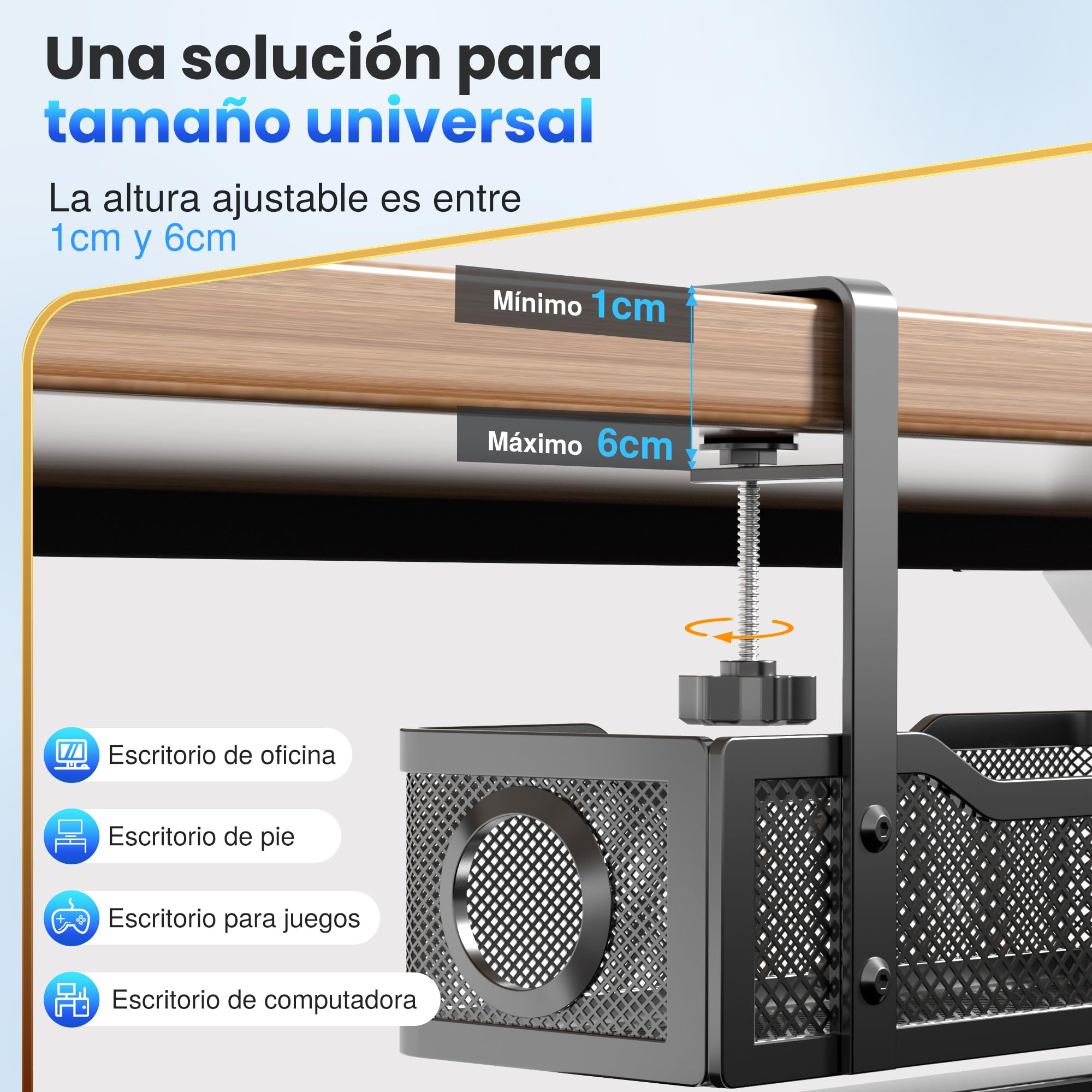 Under Desk Cable Management Tray Black, Cinati Wire Organizers No Drill, Cable Tray with Clamp for Wire Management, Cord Organization Box for Office, Home - No Damage to Desk