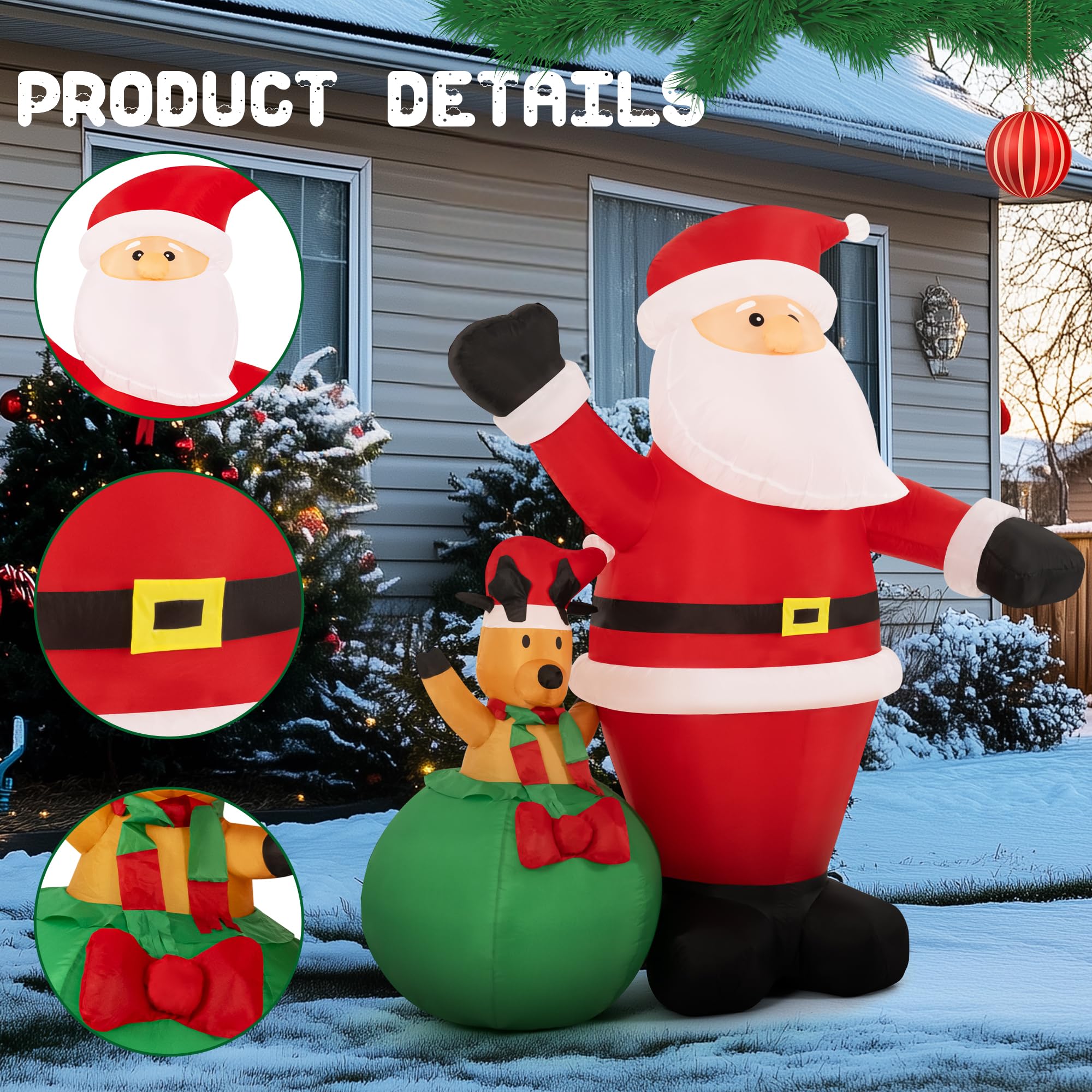 Solpex Décoration Gonflable de Noël - 180 cm - Père Noël avec élan - Convient pour Les fêtes de Noël en extérieur, Le Jardin, la pelouse, la terrasse