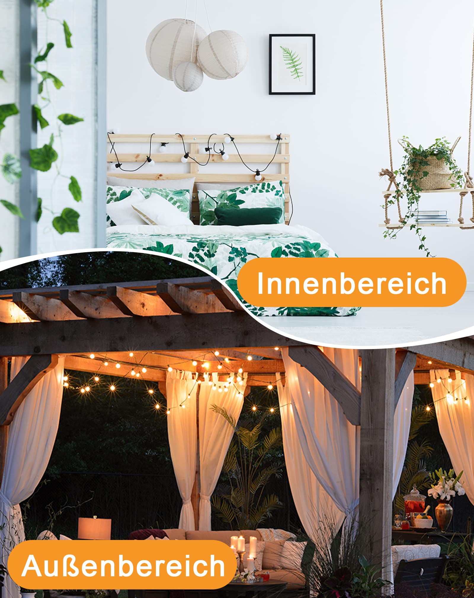 Zuske Catena luminosa da 20 m, per esterni, con 30 + 2 lampadine G40, infrangibili, IP65, impermeabile, per giardino, terrazza, matrimoni, feste, bistrò, balcone