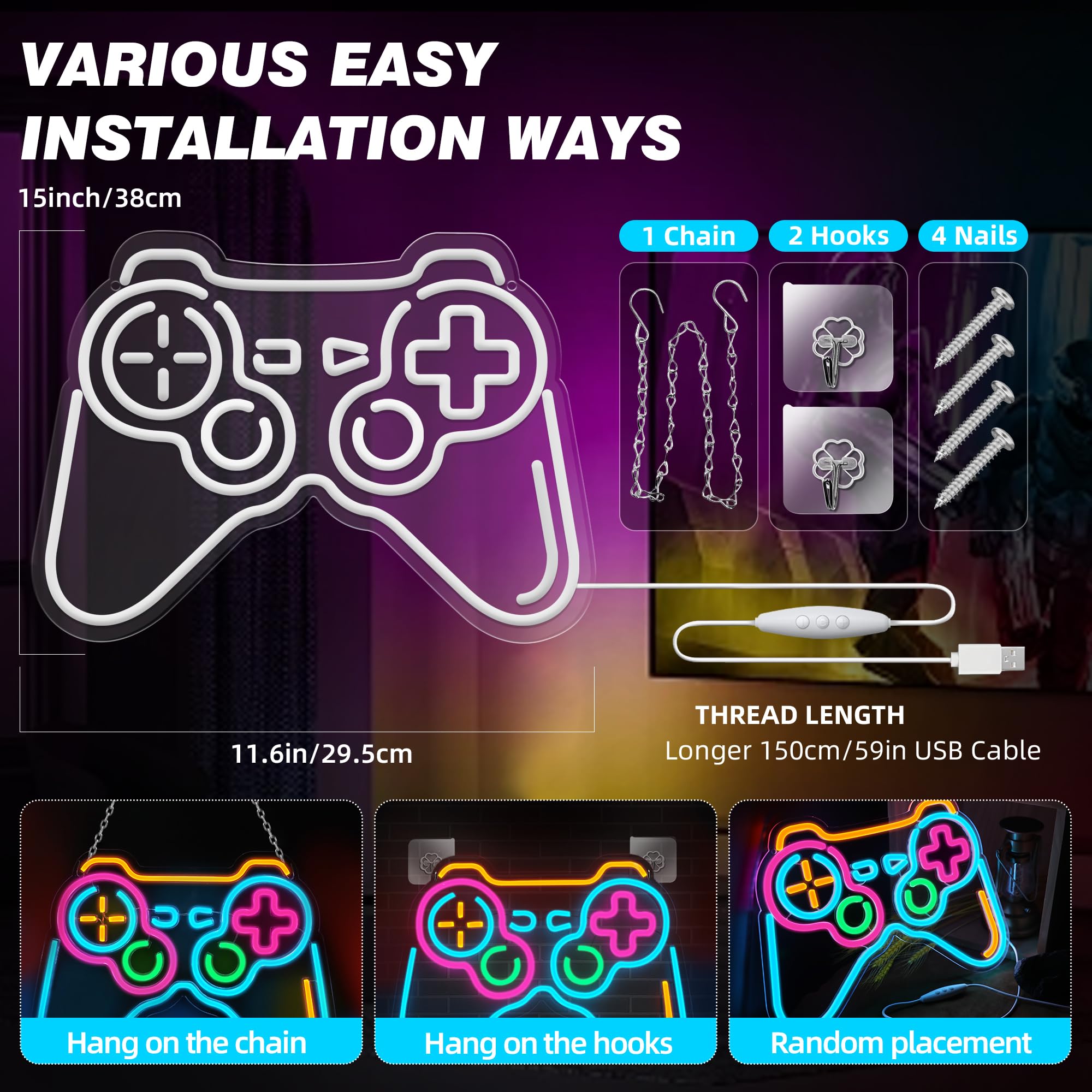 Eufrozy Insegna Luminosa LED Dimmerabile, Insegna al Neon gaming Luci Gaming Neon, Alimentata Tramite USB, Gaming Accessori Neon da Parete per Stanza Gaming, Regalo per Ragazzi Giocatori